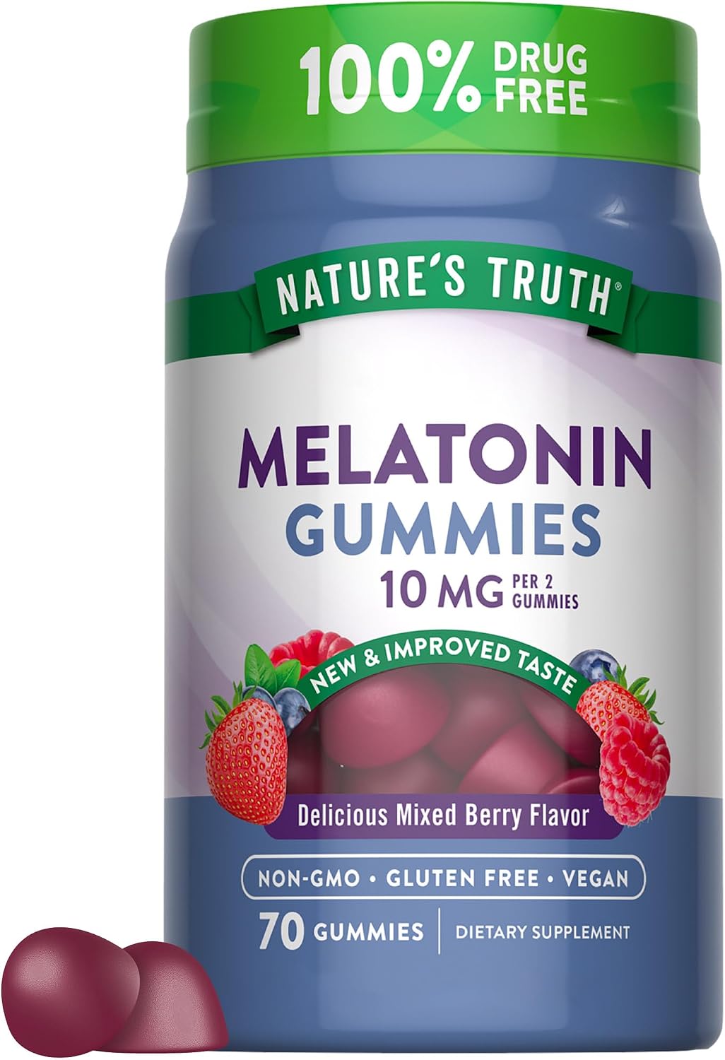 Nature’s Truth Melatonin 10mg Gummies | 70 Count | Berry Flavor | Vegan, Non-GMO and Gluten Free Supplement