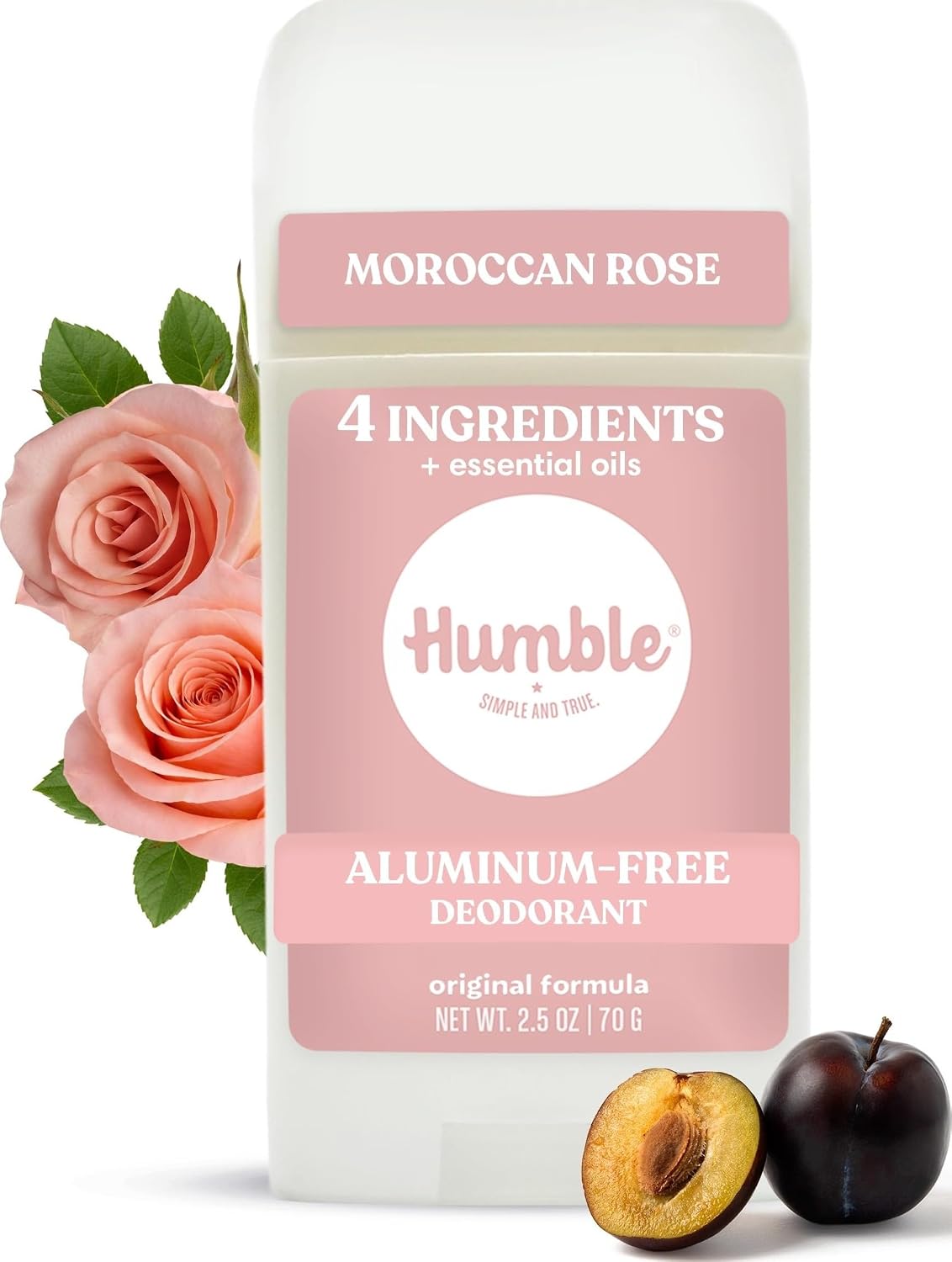 Humble Aluminum-Free Deodorant, Moroccan Rose – 1 Pack | Fresh & Natural Deodorant Stick with Essential Oils, Long-Lasting Odor Control, Cruelty-Free, Men & Women