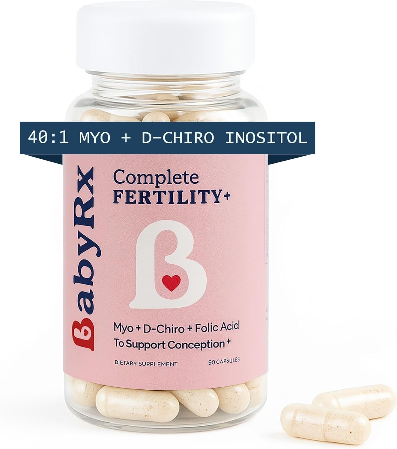 BabyRx Complete Fertility+ for Women | Fertility Supplement with Myo-Inositol 2000mg, D-Chiro Inositol 50mg, Folate, Vitamin D3 & B12 | Ovulation & Hormone Balance Support | 90 Capsules