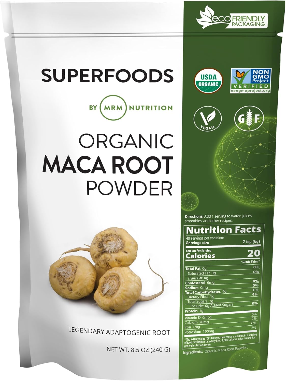 MRM Organic Maca Root Powder – for Women & Men, Vegan – 40 Servings | USDA Organic Maca Root Superfood Powder with Adaptogenic Properties, for Drinks, Smoothies, & Daily Nutrition, Gluten‑Free