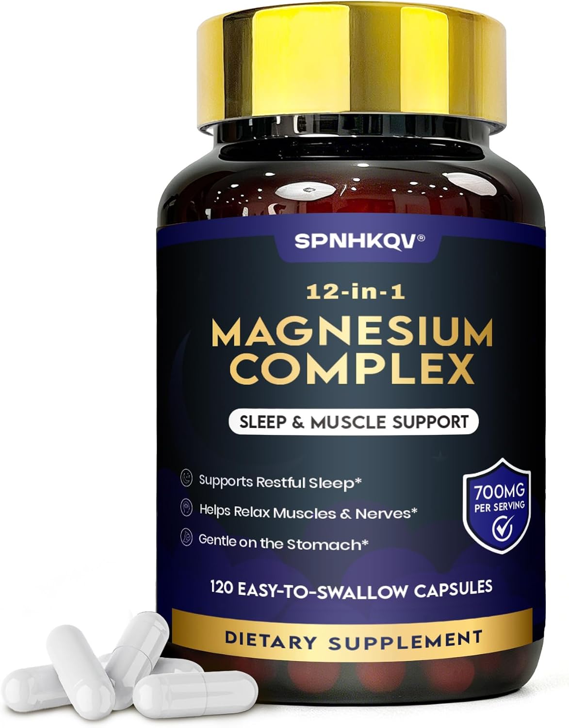 SPNHKQV Magnesium 12-in-1 Complex Supplement – 700mg High Absorption Magnesium Glycinate Capsules for Women & Men – Muscle, Nerve & Sleep Support – 120 Vegan Capsules