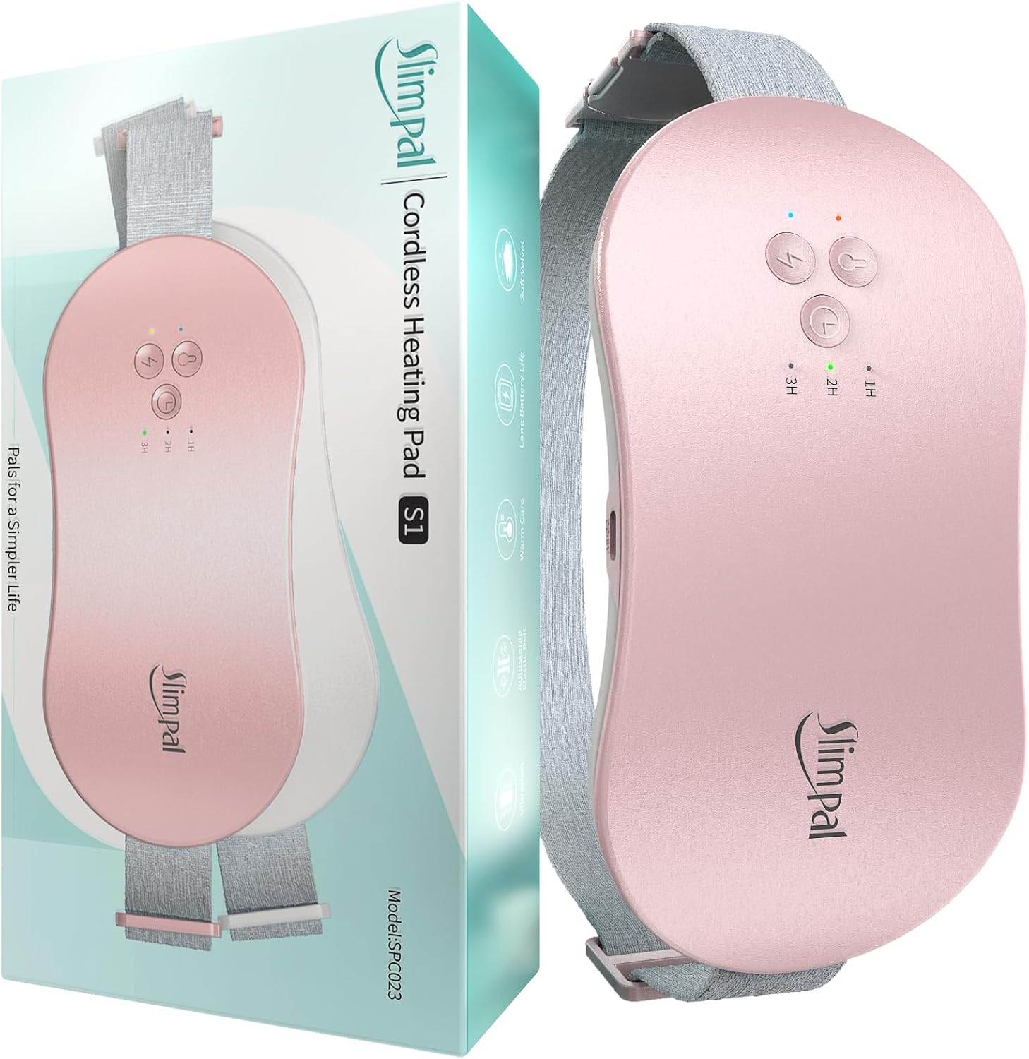 Slimpal Portable Heating Pad for Period Cramps, Electric Cordless Wearable Heat Pad Belt for Menstrual Cramps Relief, 3 Timer Auto Off Setting, Stocking Stuffers Gifts Her Women Girl, Pink