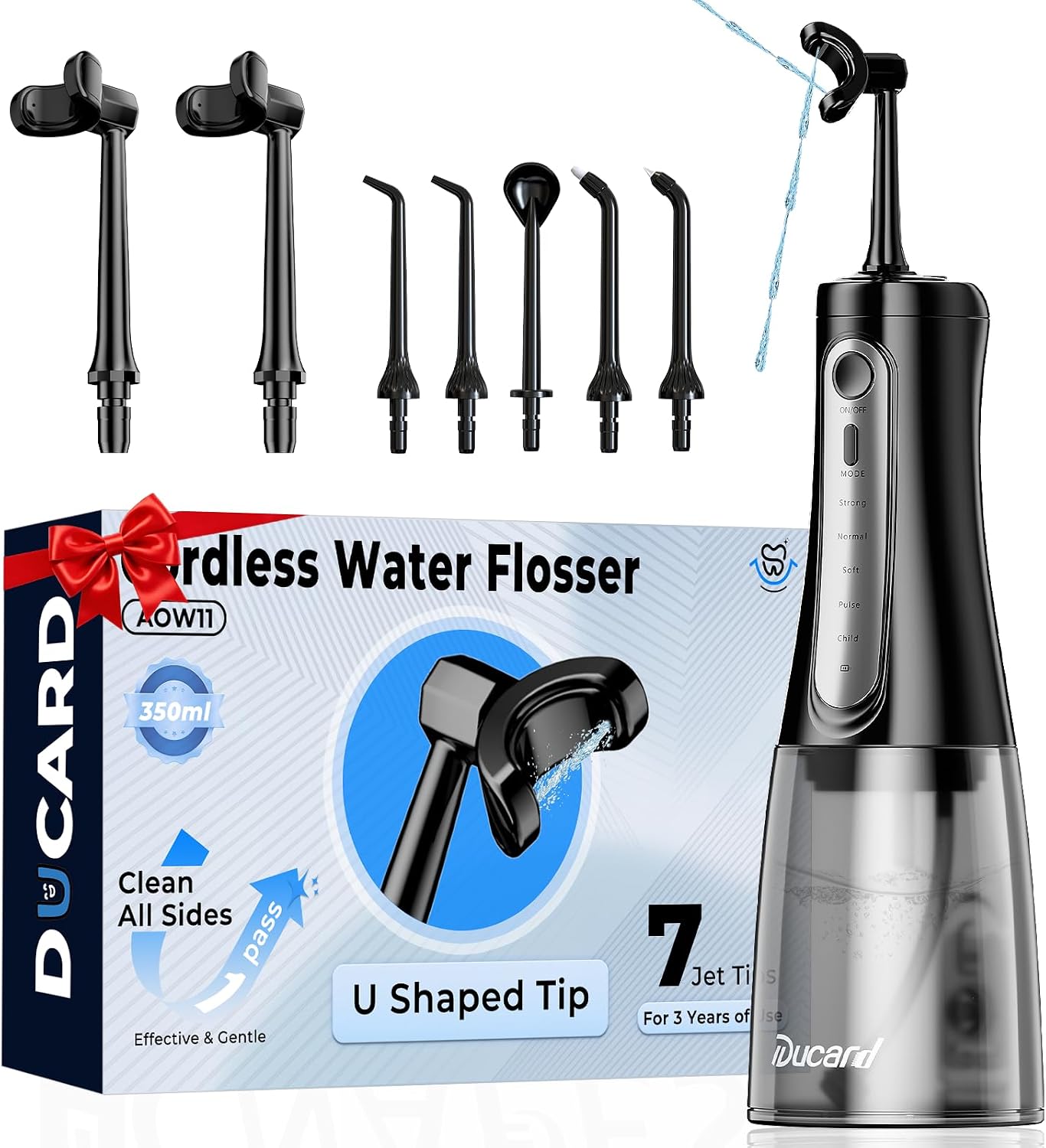 Cordless Water Flosser with U-Shaped Nozzle, 350ML Tank, 7 Jet Tips