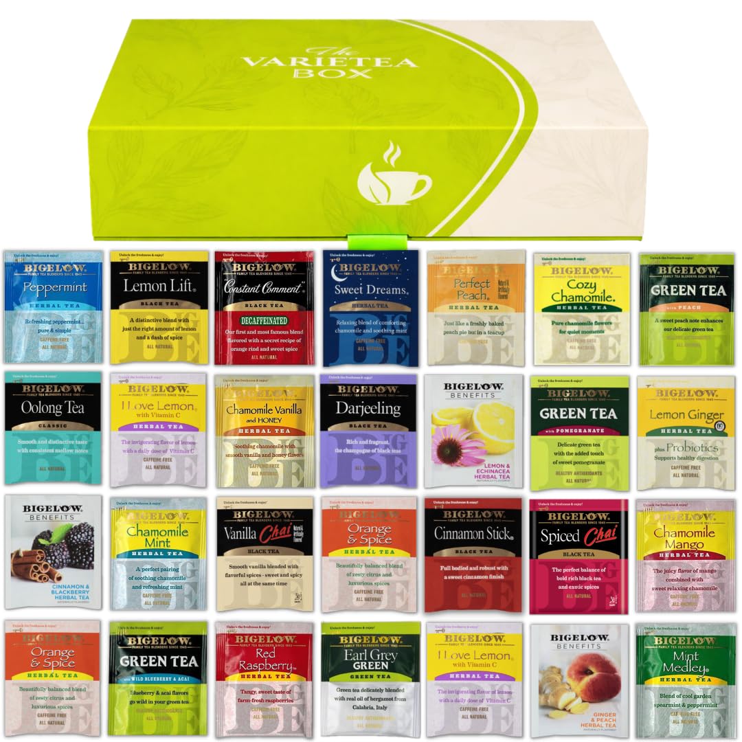 Bigelow Tea Sampler Assortment Variety Pack 48 Count – 24 Flavors – Perfect For Tea Lovers – With Gift Box