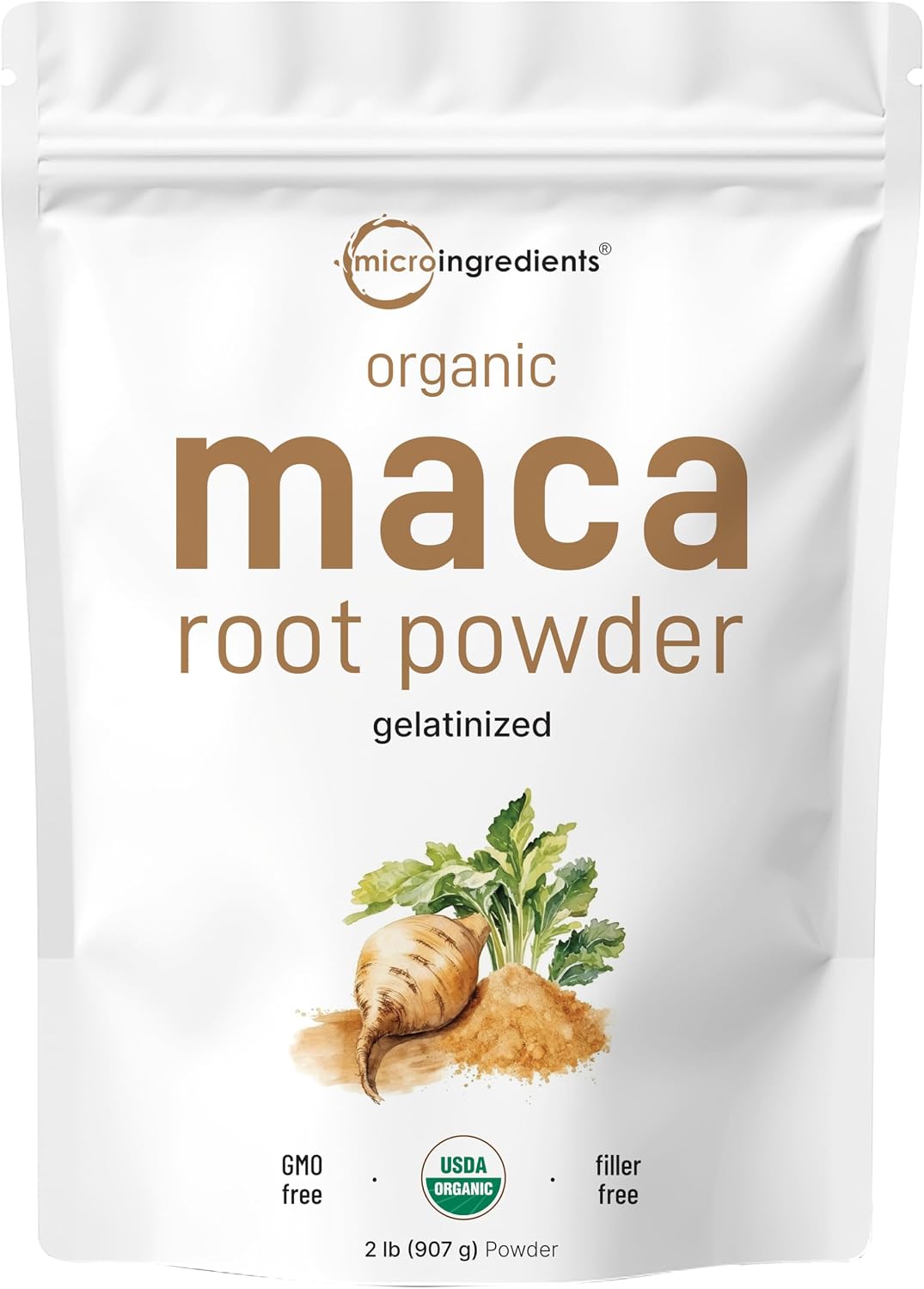 Micro Ingredients Organic Maca Root Powder, 2 Pound, Gelatinized for Better Absorption, Rich in Antioxidants, No GMOs, Vegan Friendly and Peru Origin