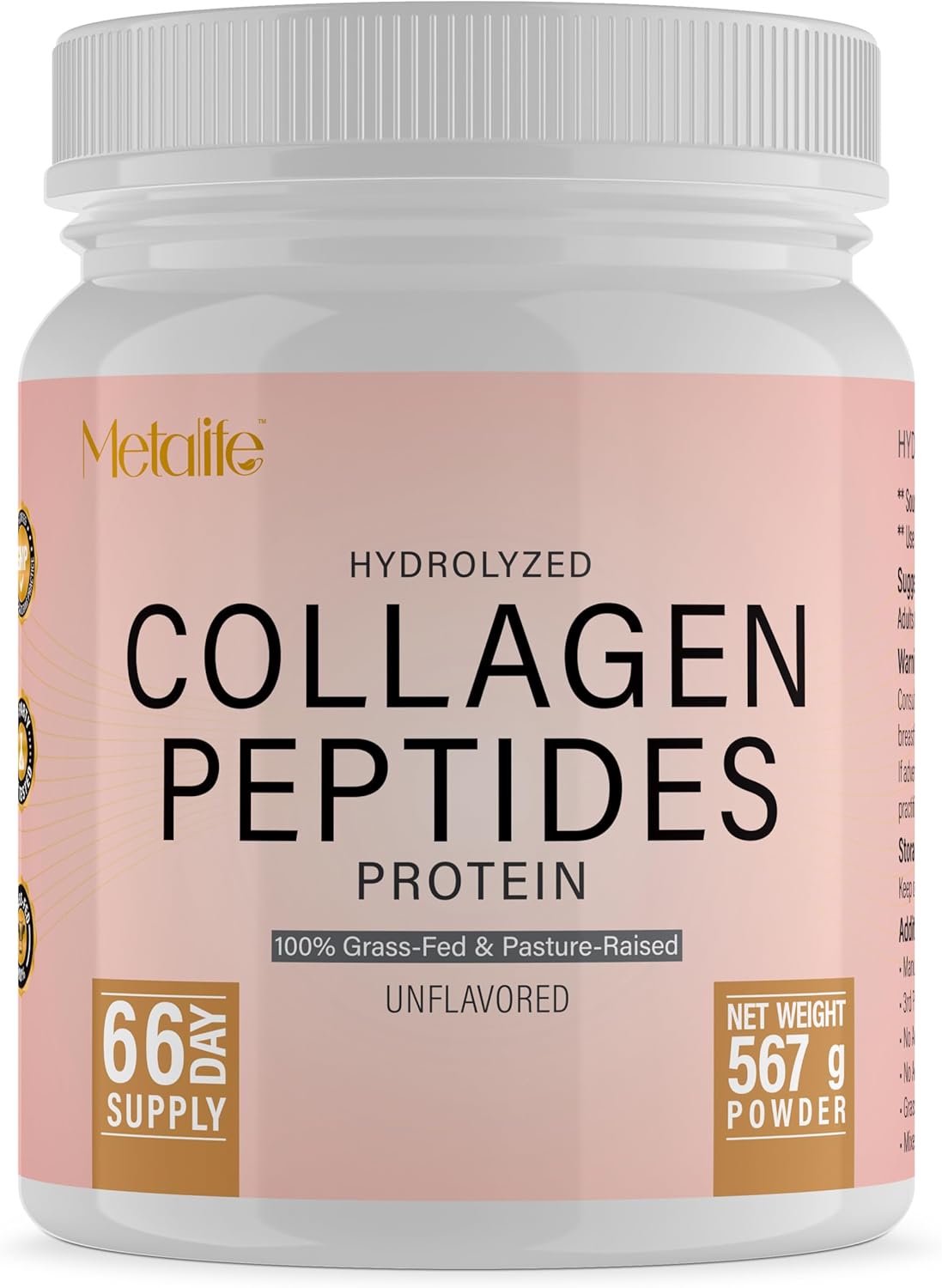 Collagen Powder 20 Oz, 66 Servings, Hydrolyzed Collagen Peptides, Grass-Fed Bovine, Unflavored, Made in Canada, Supports Joints, Skin, Hair & Nails, Protein Supplement for Women & Men