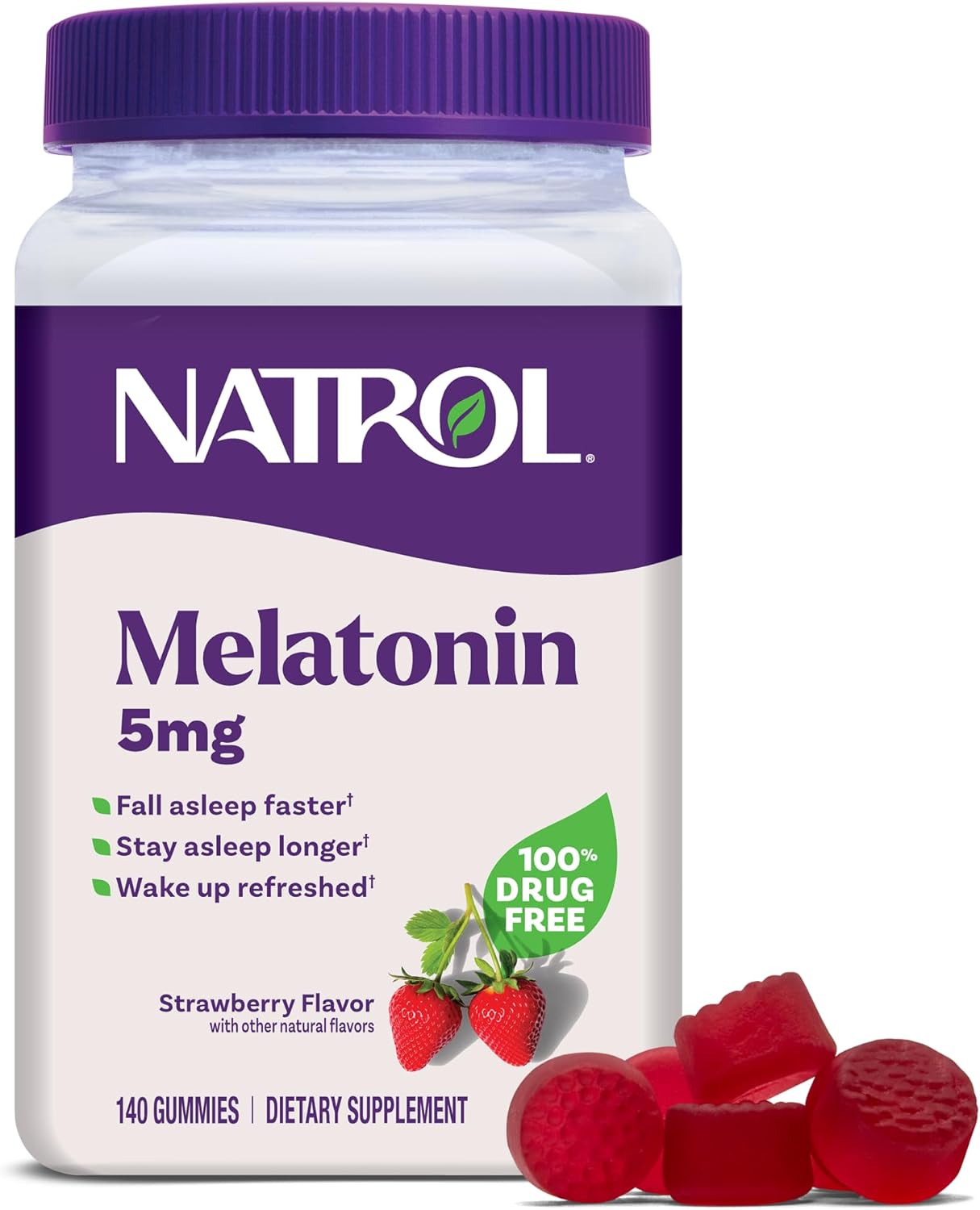 Natrol Melatonin 5 mg Gummies, Sleep Support for Adults, 140 Count | Supplement to Fall Asleep Faster & Stay Asleep Longer, Wake Up Refreshed, 100% Drug-Free, Strawberry-flavored, 140 Day Supply