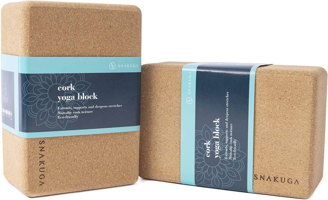 Cork Yoga Block 2 Pack for Pilates 9″x6″x4″ Non-Slip & High Density