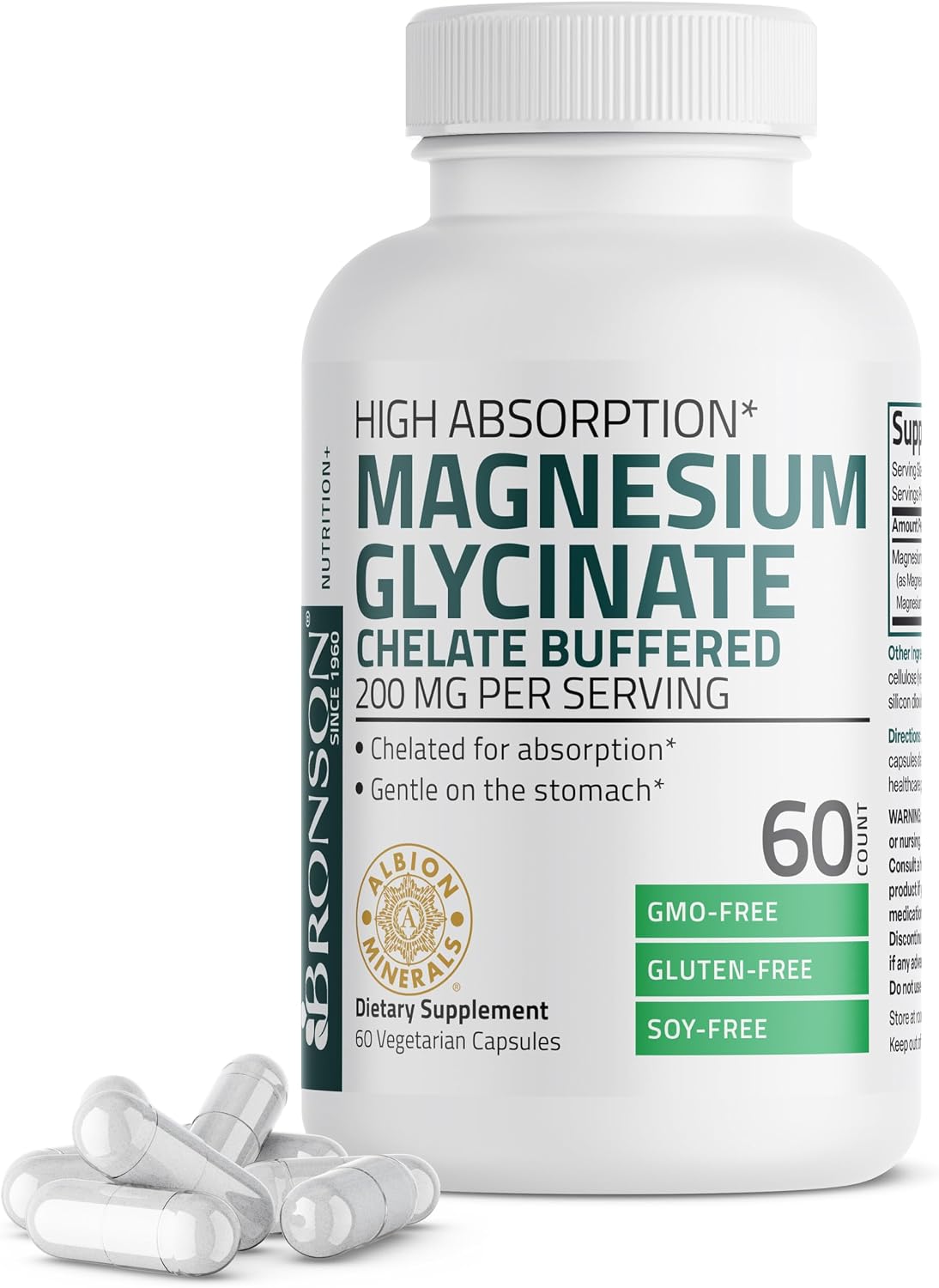 Bronson Magnesium Glycinate 200 MG Chelated High Absorption, 60 Capsules