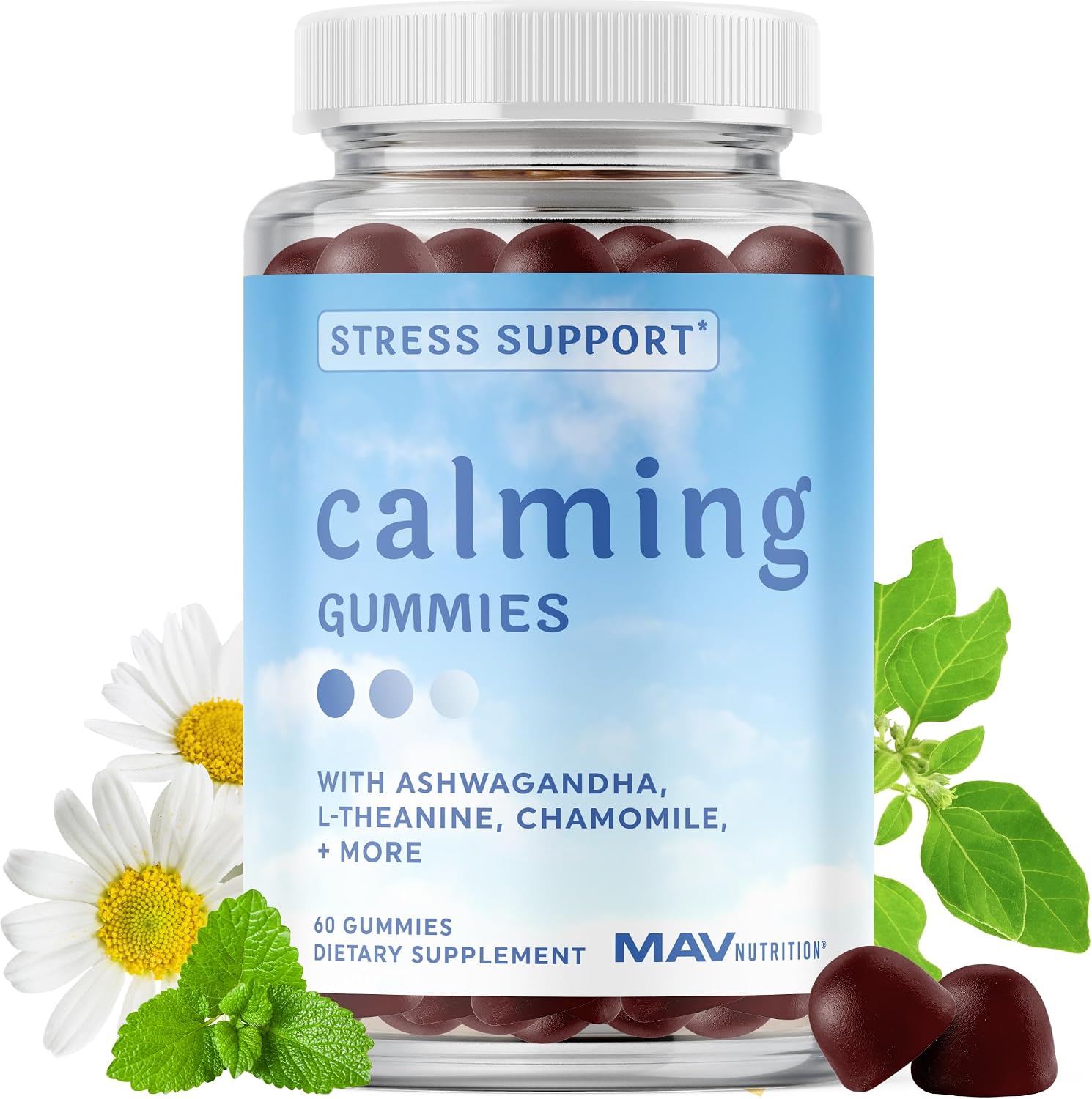 Calming Ashwagandha Gummies for Teens, Stress Relief Supplement + Theanine