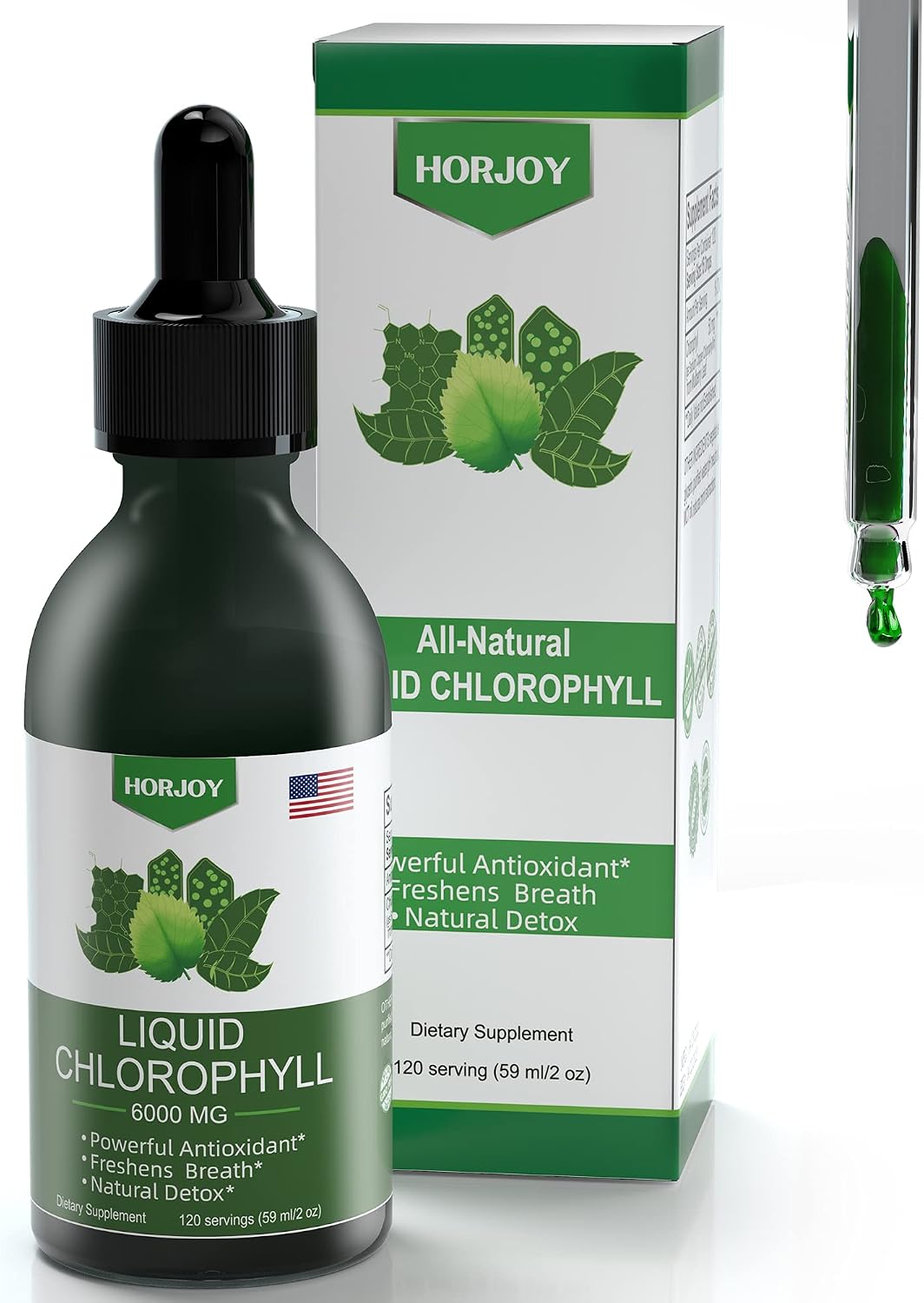 Chlorophyll Liquid Drops – 100% Natural Energy Booster and Immune Support – Internal Deodorant and Detox – Altitude Sickness Relief – Fast Absorption, Vegan & Non-GMO – 120 Servings (Pack of 1)