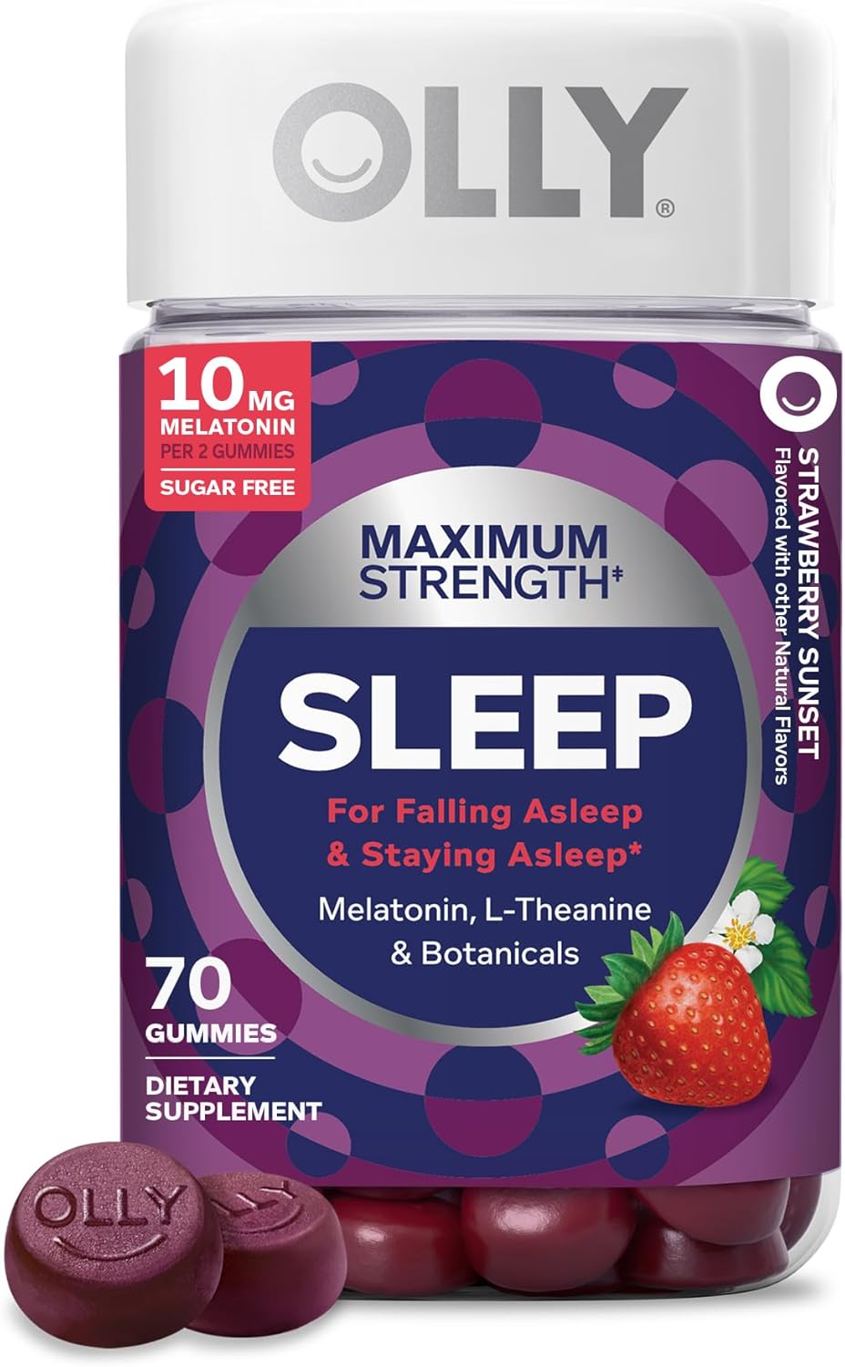 OLLY Maximum Strength Sleep Support Supplement, 10 mg Melatonin – 70 Count