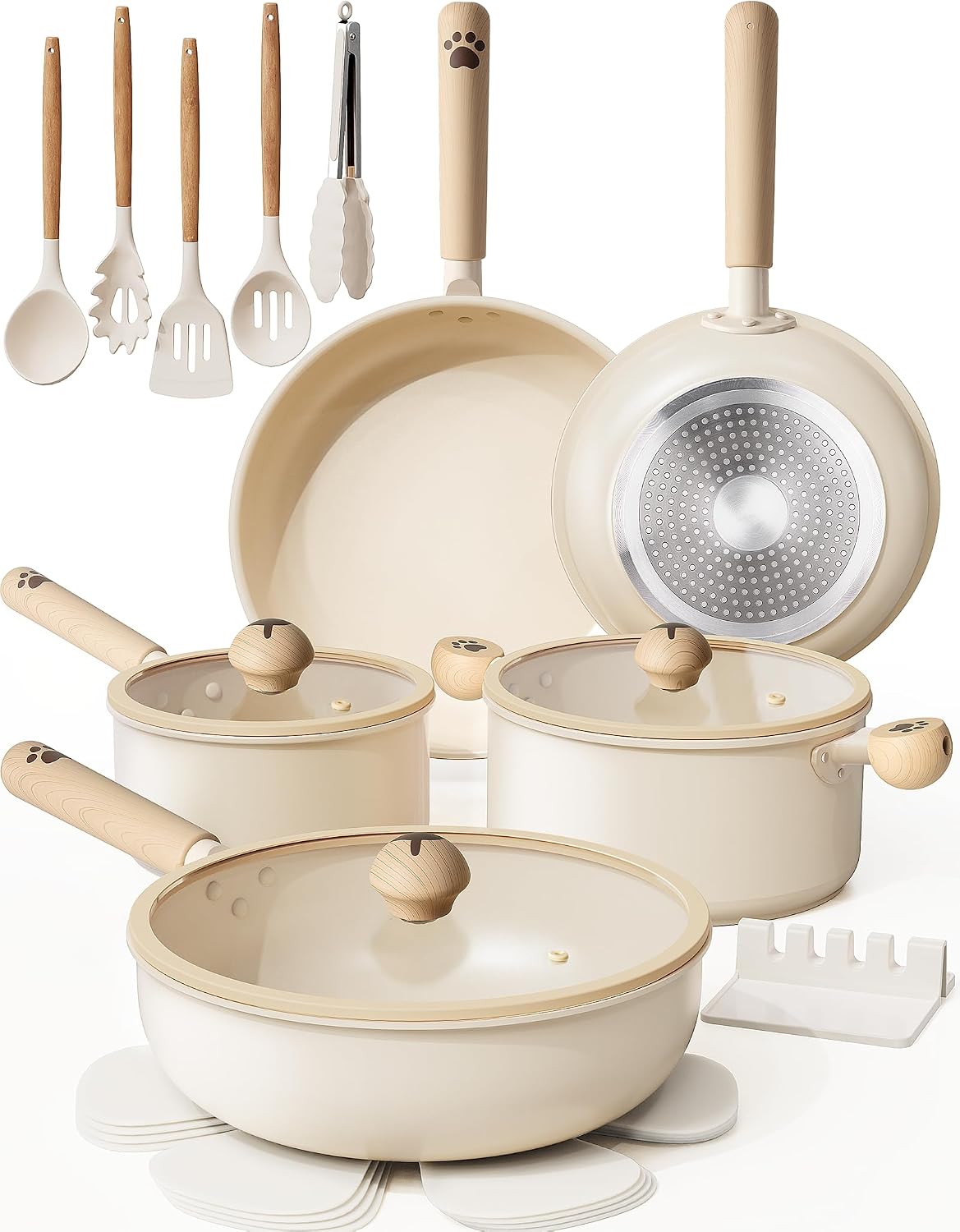 Astercook Pots and Pans Set Non Stick,Non Toxic 18 Pcs Ceramic Cookware