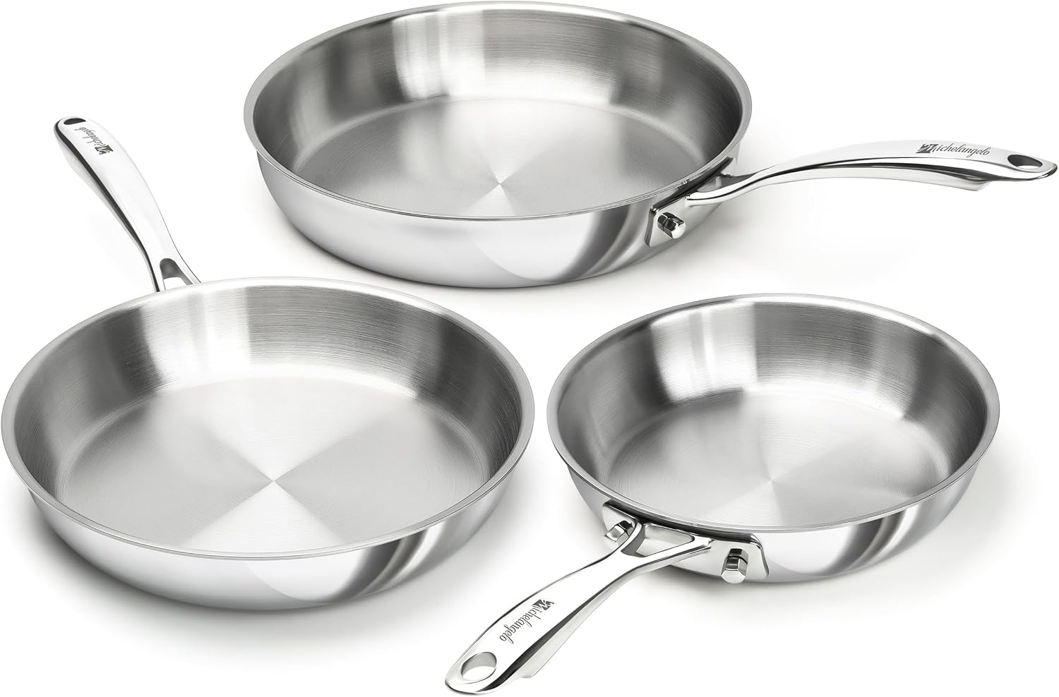MICHELANGELO Fully Clad Tri-Ply Stainless Steel Frying Pan Set 8″,9.5″,11″
