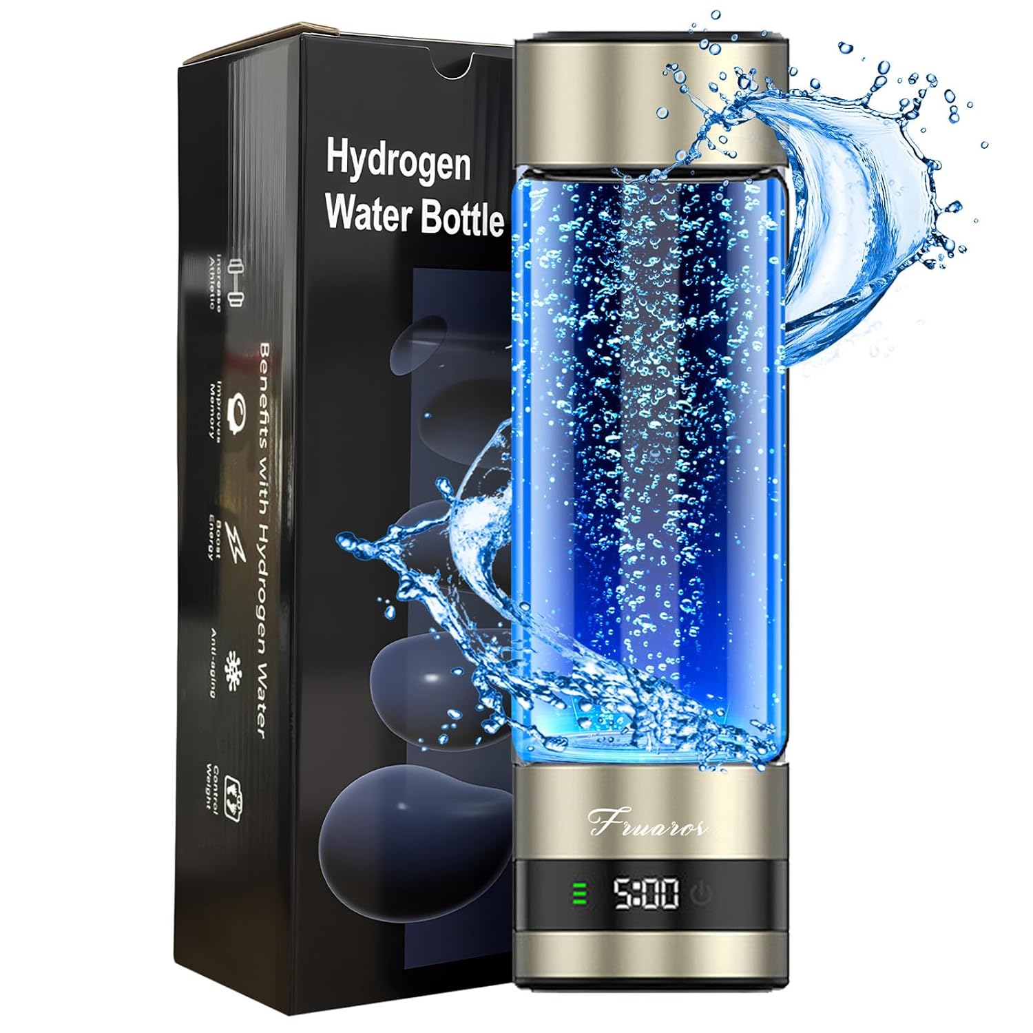 Hydrogen Water Bottle Generator – Portable Hydrogen Water Machine, Up to 6000 PPB | SPE/PEM Certified H₂ Tech | Hydrogen-Rich Water for Energy & Hydration | Healthy Gift for Family & Friends (Gold)