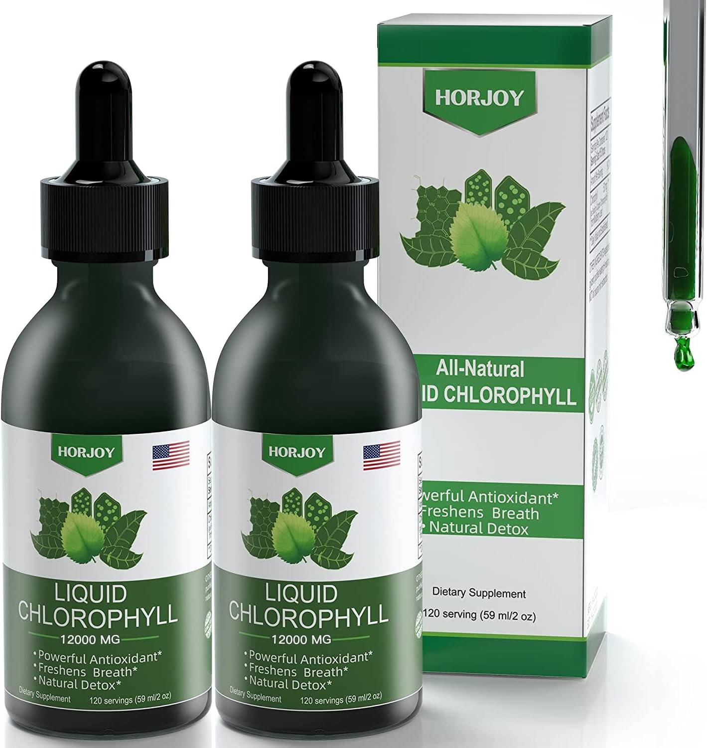 Chlorophyll Liquid Drops – 100% Natural Energy Booster and Immune Support – Internal Deodorant and Detox – Altitude Sickness Relief – Fast Absorption, Vegan & Non-GMO – 120 Servings (Pack of 2)
