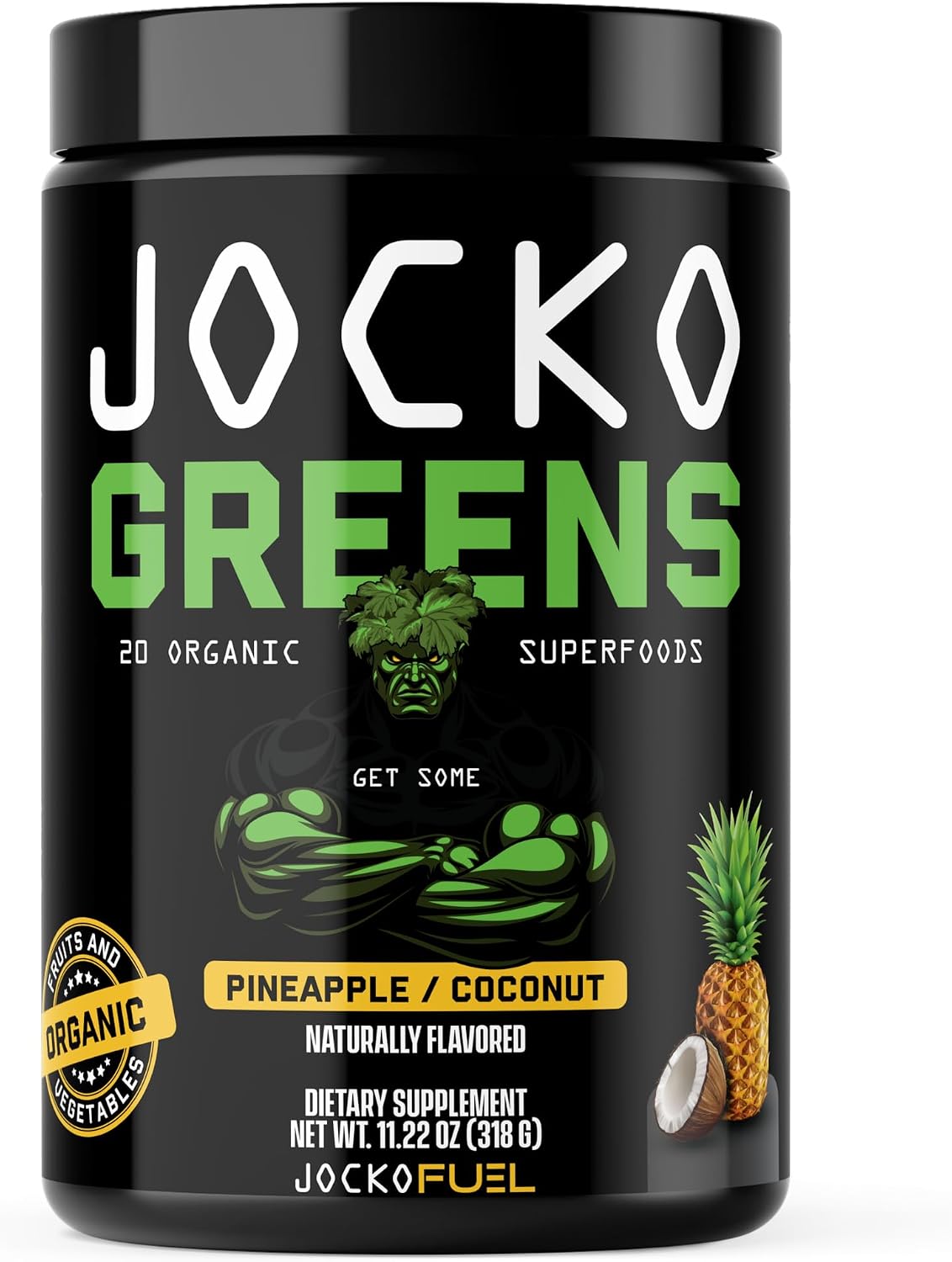 Jocko Fuel Daily Greens Superfood Powder, Pineapple Coconut | 30 Servings | Organic Spirulina & Chlorella Blend with Digestive Enzymes & Probiotics | Supports Gut Health, Aids Digestion & Immune Health