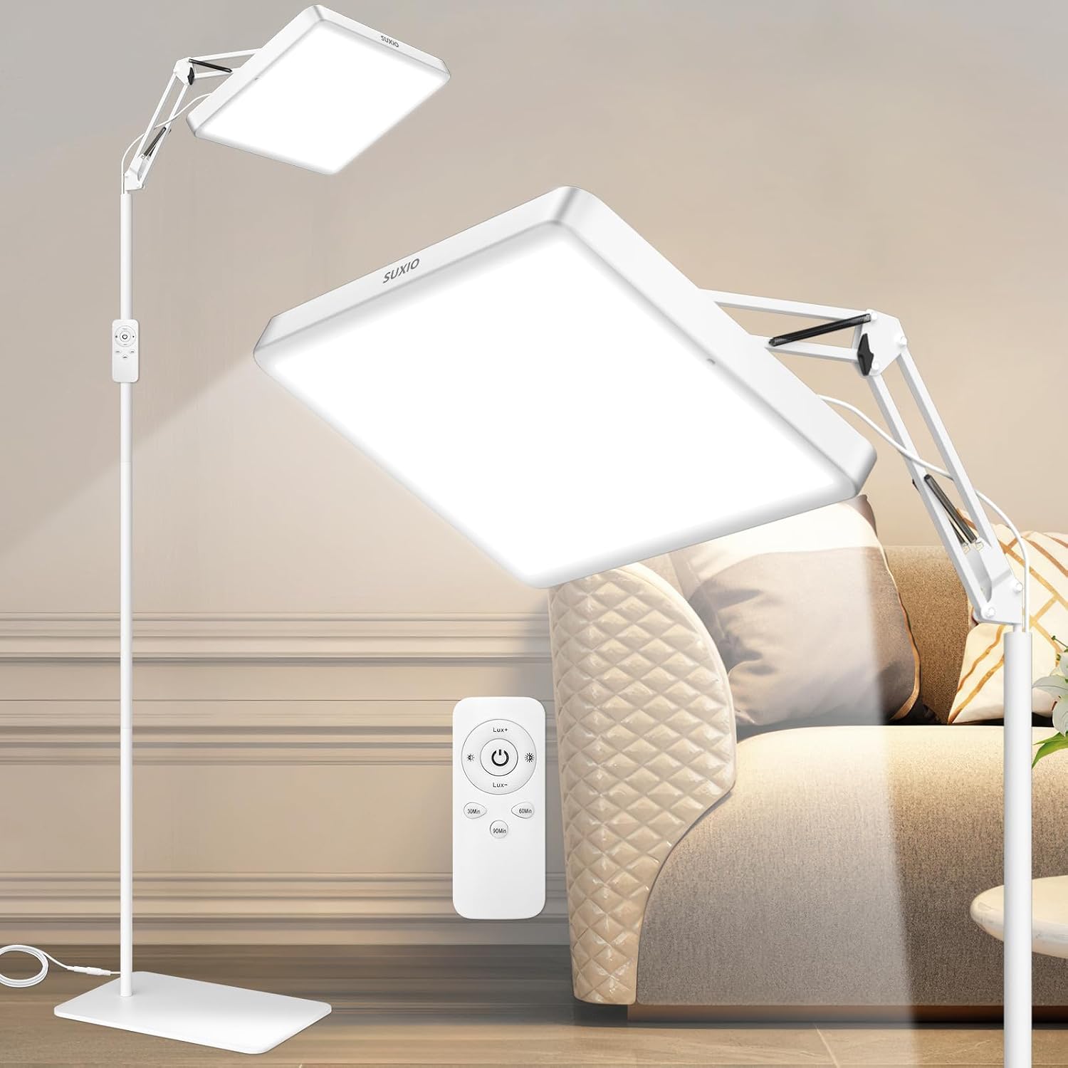 SUXIO Light Therapy Lamp – 12000 LUX Therapy Lights, Happy Lamp with Remote, Light Box Therapy with 3 Timer & 4 Brightness, LED UV-Free Daylight Lamp Perfect for Home