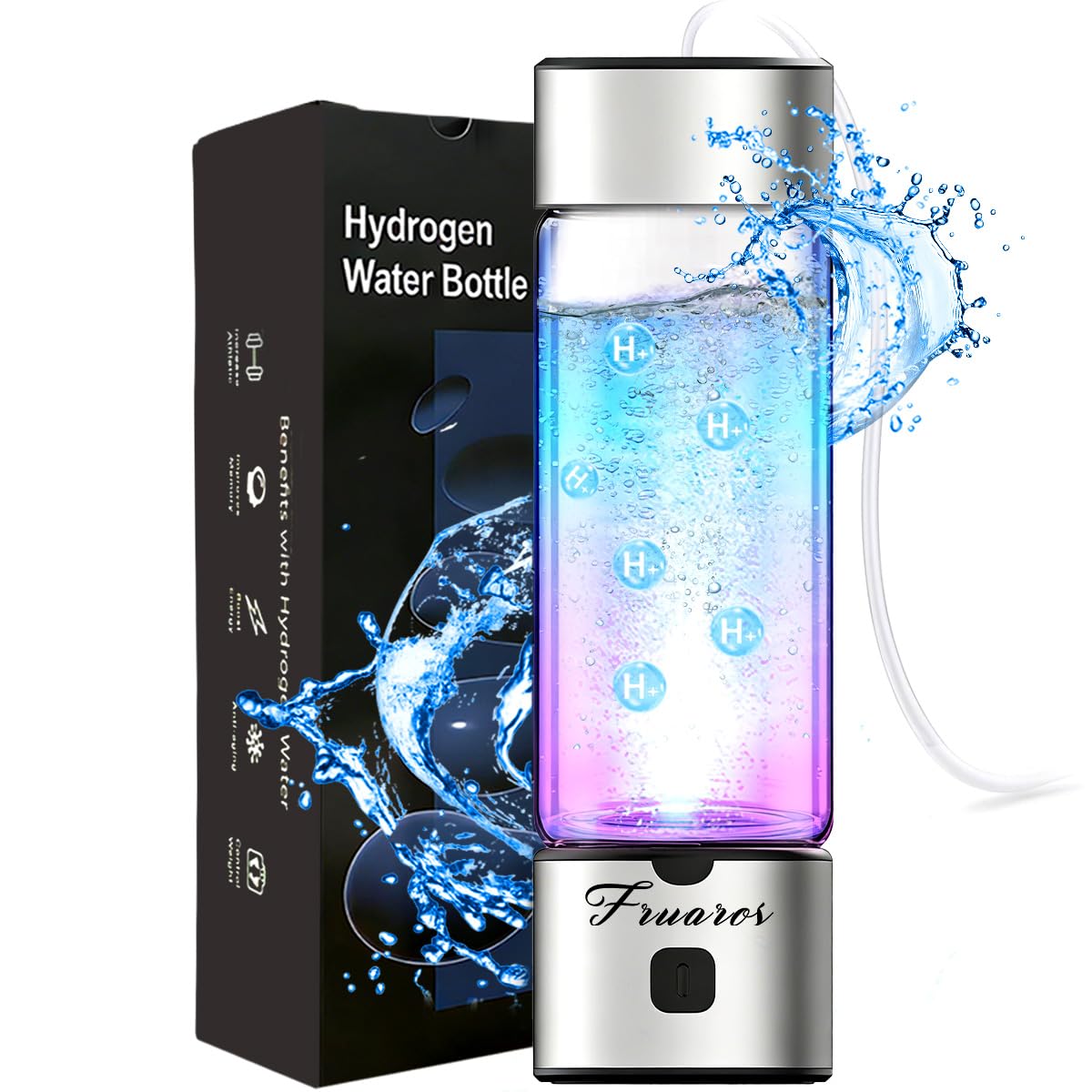 Hydrogen Water Bottle Generator – 2026 Hydrogen Water Machine – 6000 PPB SPE/PEM Tech Glass Hydrohealth Water Bottle for Kidney Health Hydrogen Bottle Gift for Family & Friends (Button/Sliver)