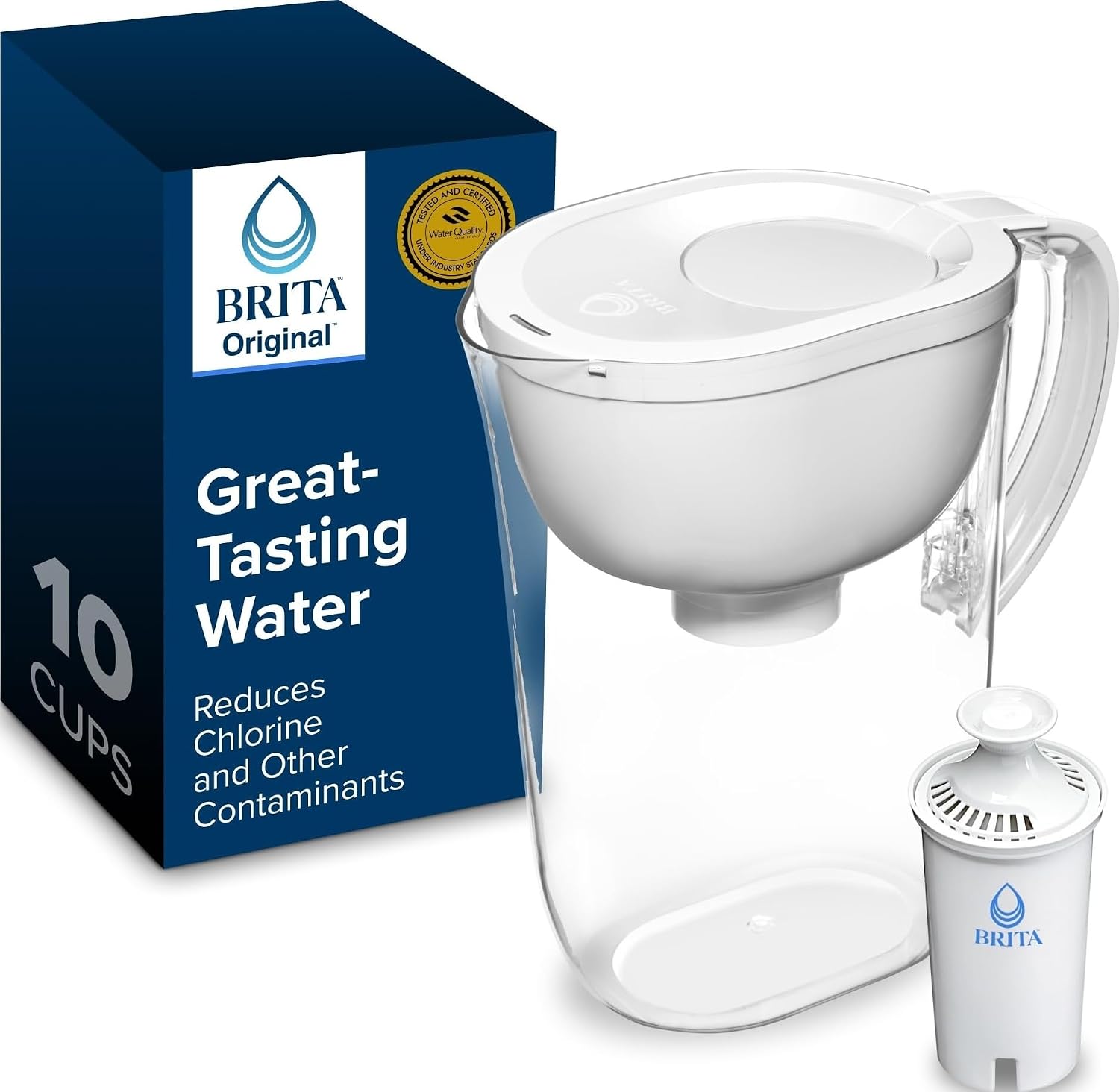 Brita Large 10 Cup Water Filter Pitcher, Includes 1 Filter, Bright White