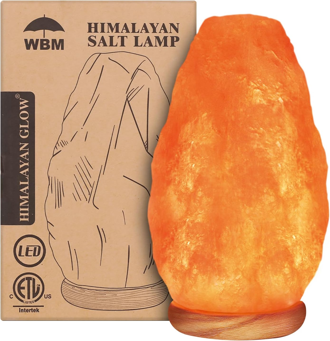 WBM Salt Lamp – USB Himalayan Salt Lamp with Touch Dimmer Control, Natural Pink Crystal, 5-7 lbs, Wooden Base, LED Bulb, Room Decor, Home Decor, Relaxation, Ambiance, Gift