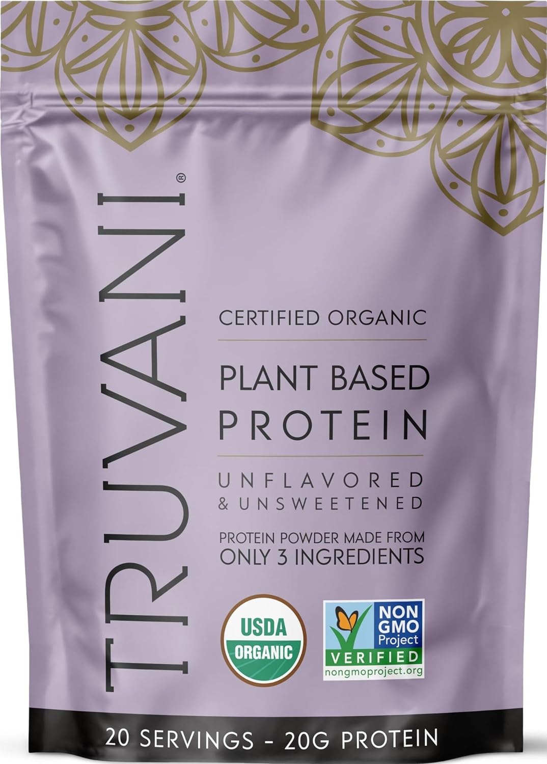 Truvani Organic Plant Based Protein Powder | Unflavored | 20 Servings