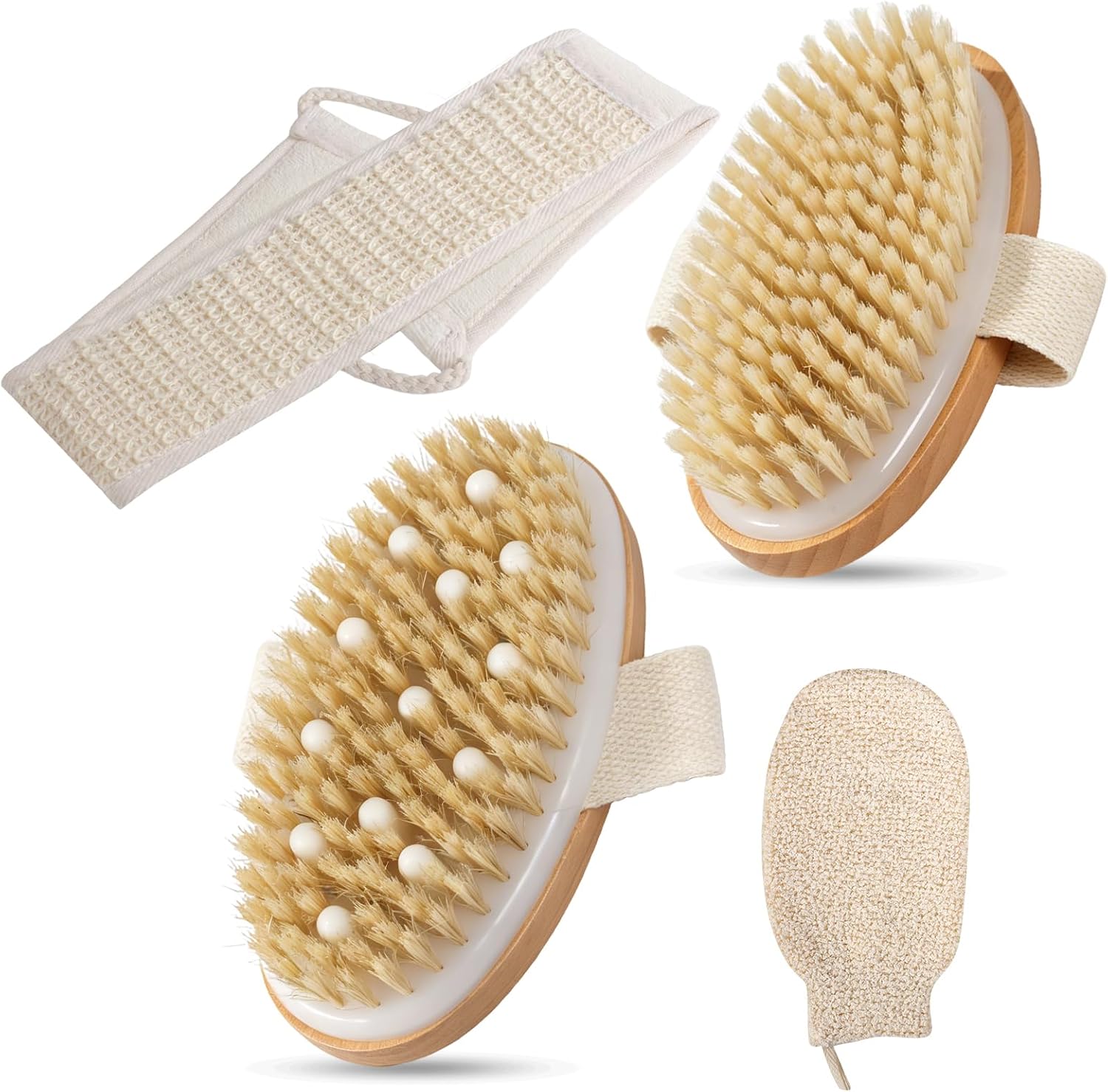 Dry Brushing Body Brush, 4Pcs Shower Exfoliating Brush, Women & Men