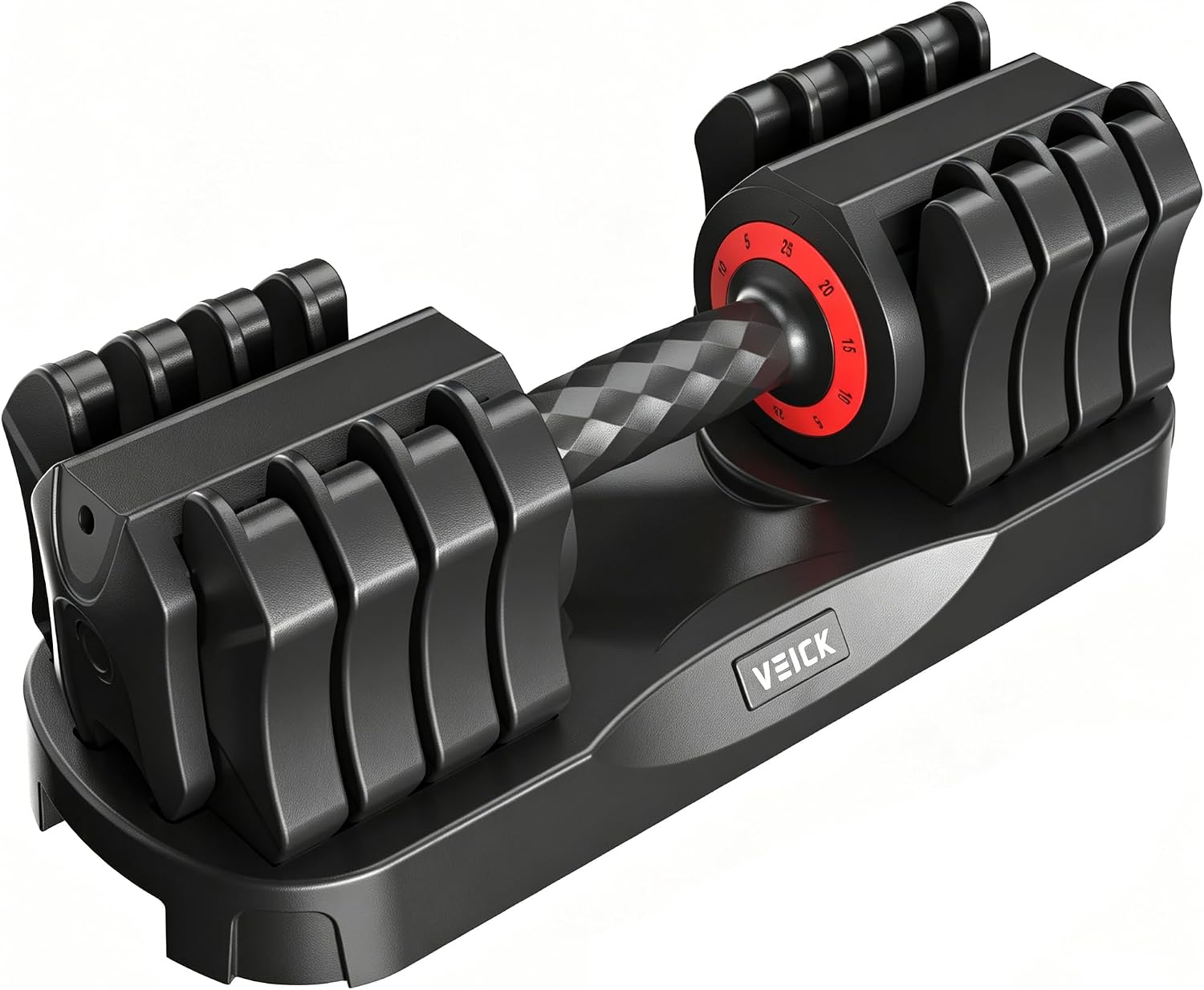 VEICK 25lb Adjustable Dumbbell Set, Quick Dial with Non Slip Handle, Stand | 1 Second Weight Change, Double Safety Buckles, Space Saving, Full Body Workout, Home Gym