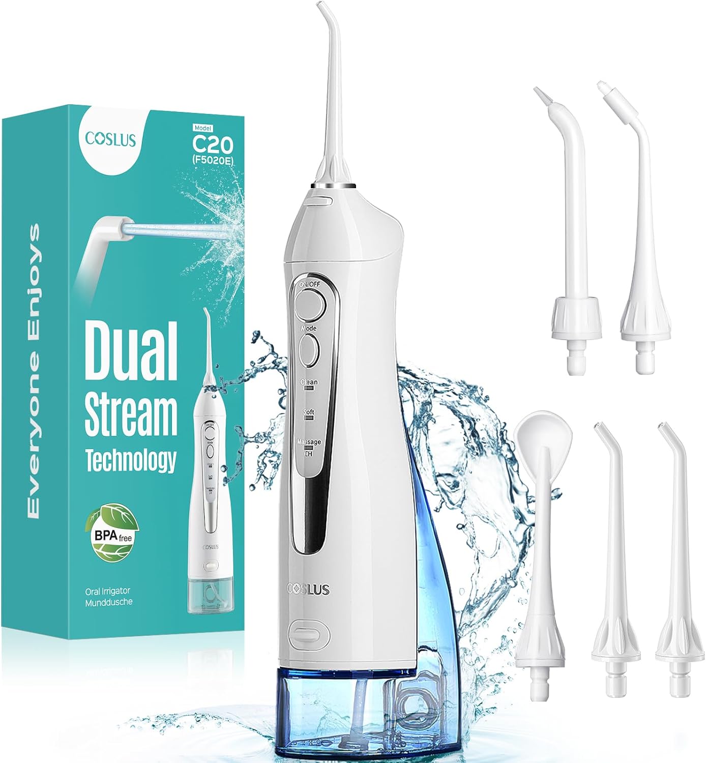 COSLUS ADA Accepted C20 Water Dental Flosser Teeth Pick, 300ML Larger Tank