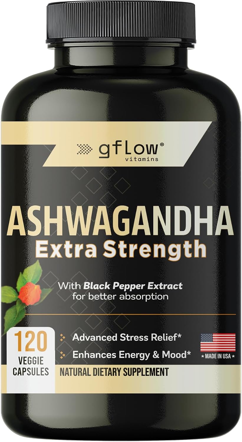 gflow vitamins Ashwagandha Supplements for Women and Men | Sleep, Mood and Energy Support | Extra Strength, Vegan Friendly, Non-GMO, Made in USA