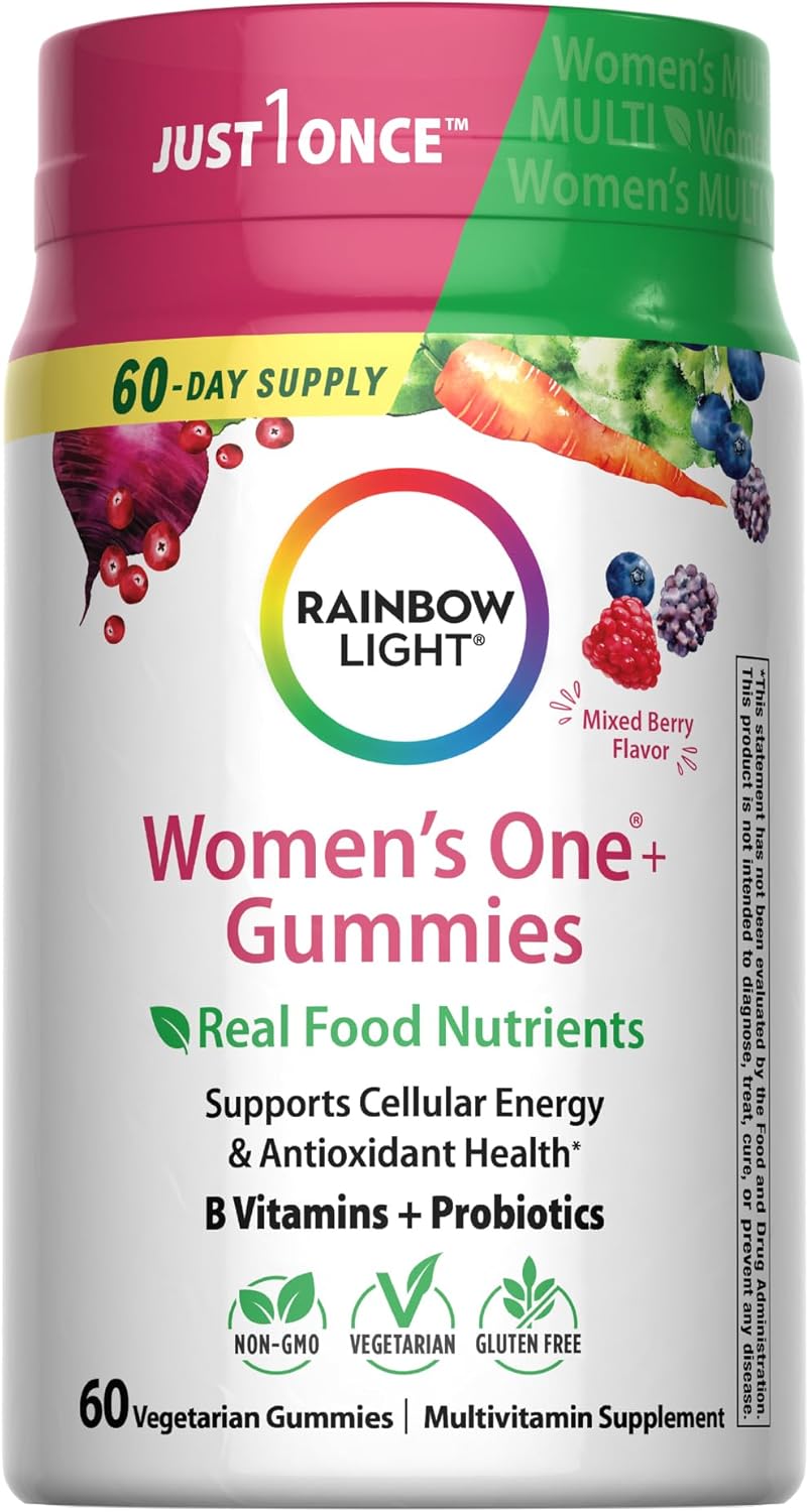 Rainbow Light Womens One + Multivitamin Gummies | 60 Count | Supports Cellular Energy & Antioxidant Health | Mixed Berry Flavor | with Real Food Nutrients, B Vitamins & Probiotics
