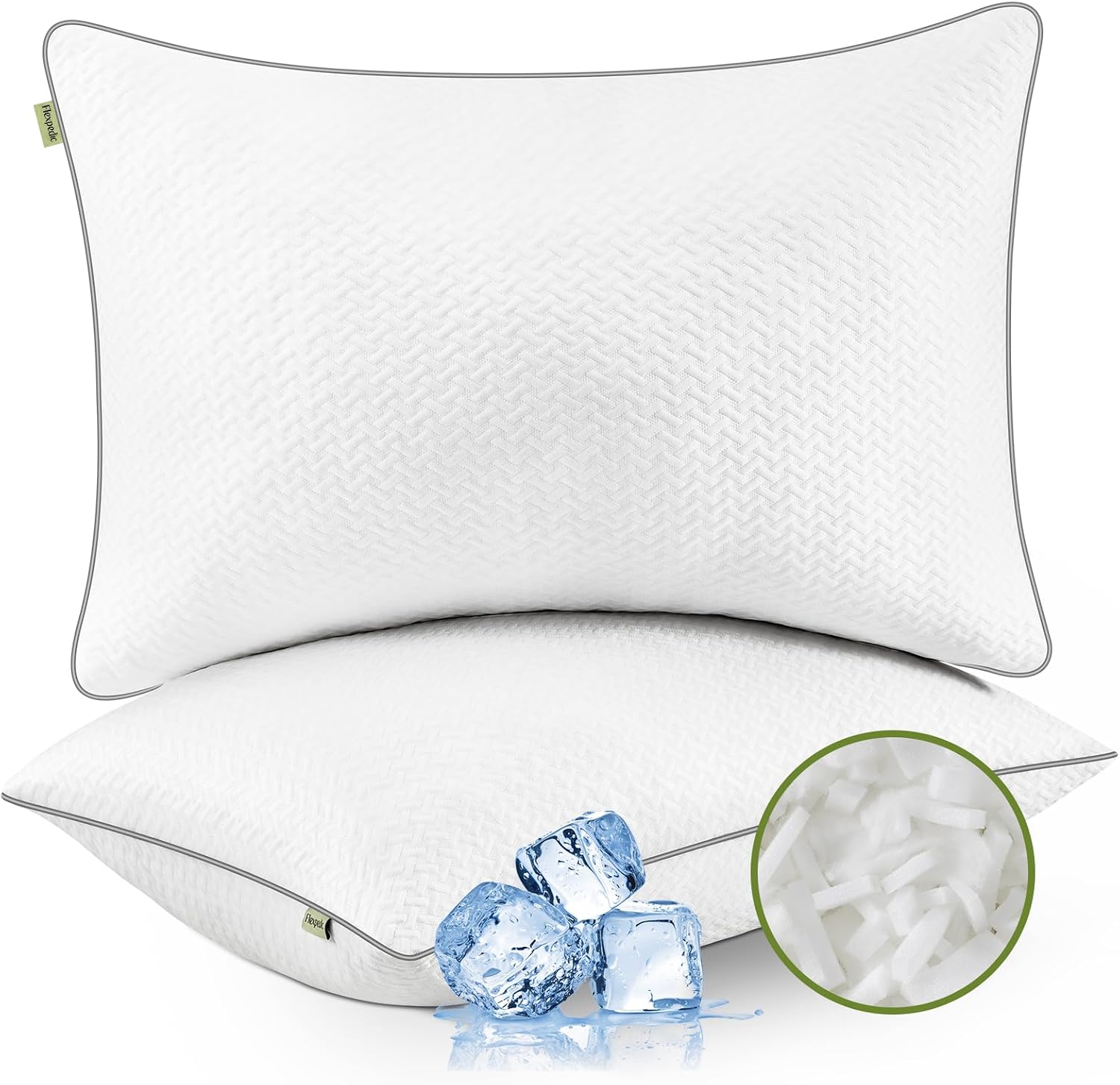 Cooling Pillow Queen Size Set of 2, Shredded Gel Memory Foam Firm Side Sleeper Pillow for Body Align, Ultra Neck Pain Relief, Adjustable Cool Bed Pillow for Hot, Back, Stomach Sleepers, CertiPUR-US