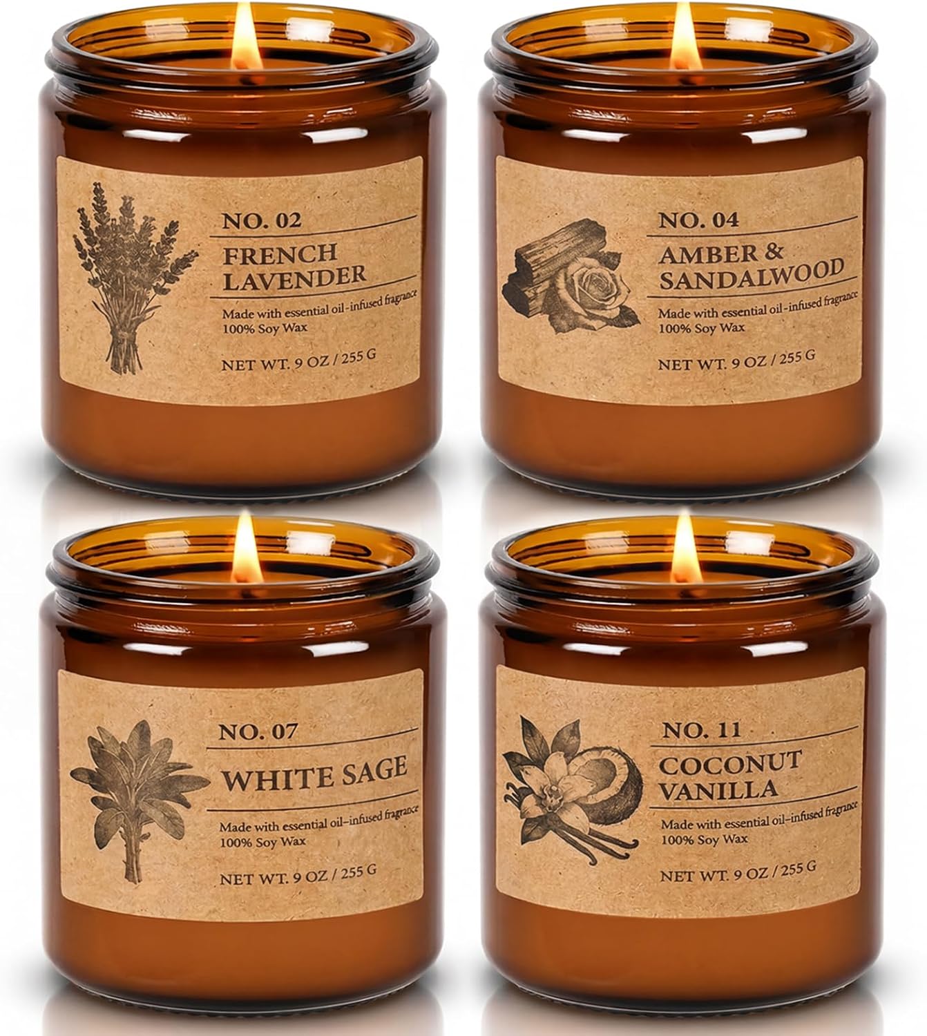 Scented Candles for Women, 4-Pack 9 oz Soy Candle Set for Home, 36 oz Total