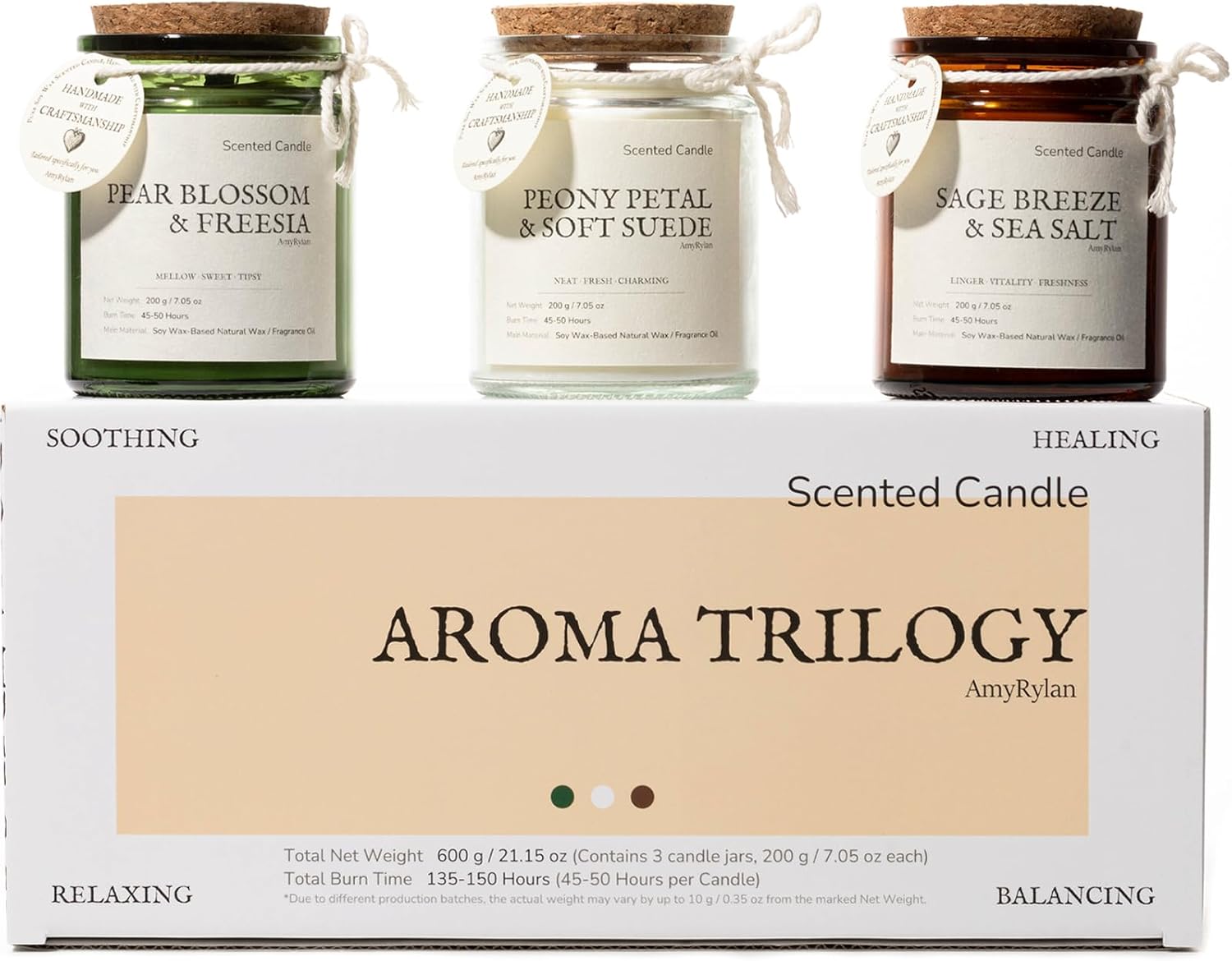 3 Pack Non-Toxic Soy Wax Scented Candles Gift Set for Women, 21.15oz Wooden Wick Candle for Home, 135H Long Burn Time, Aromatherapy Candles, Birthday, Anniversaries, Wedding, Christmas
