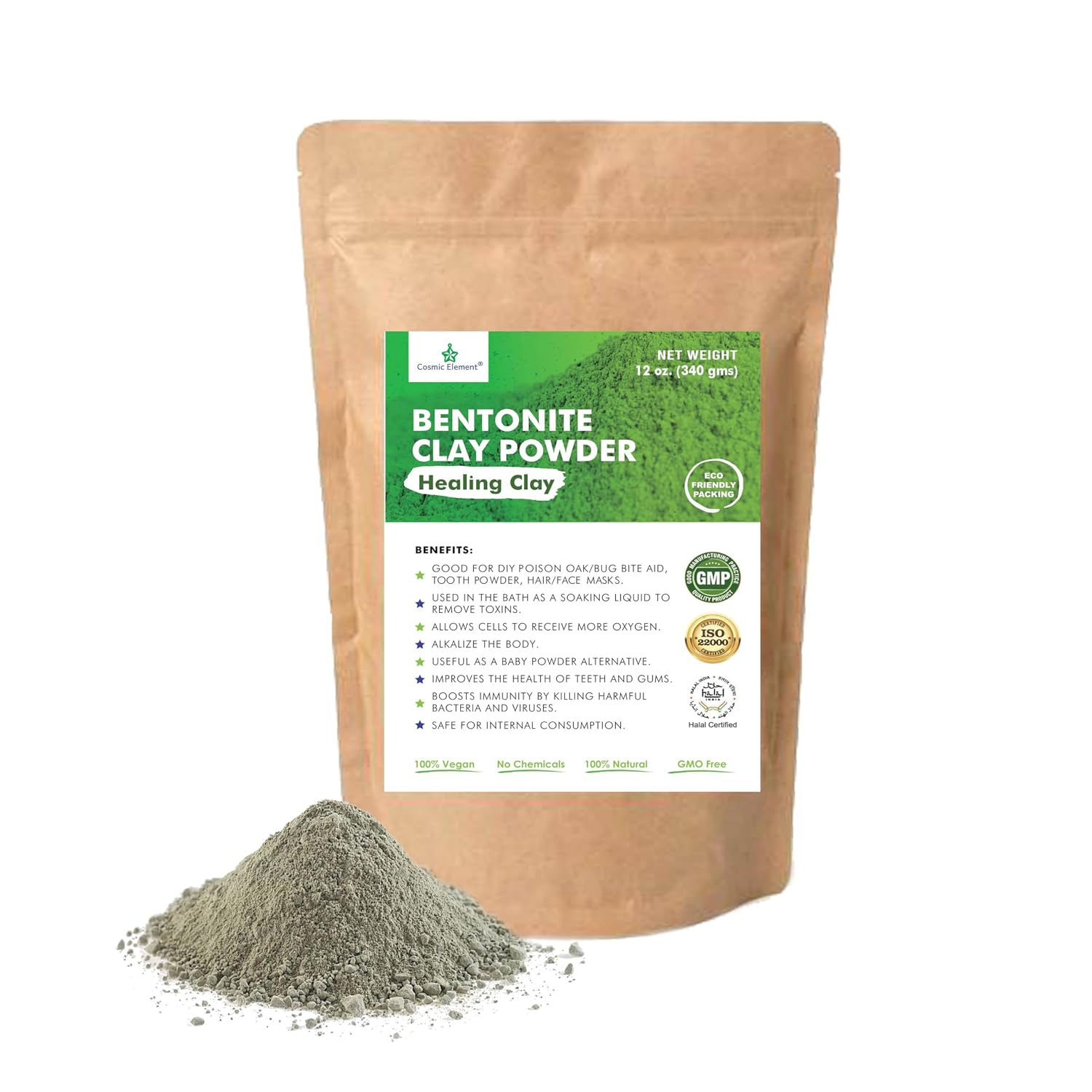 Cosmic Element 100% Pure Calcium Bentonite Clay Powder – Bentonite Clay Food Grade, Vegan, Healing Clay | Skin Care Detox – Deep Pore Cleansing Face & Body Mask for Soft, Smooth, Refreshed Skin | 12oz