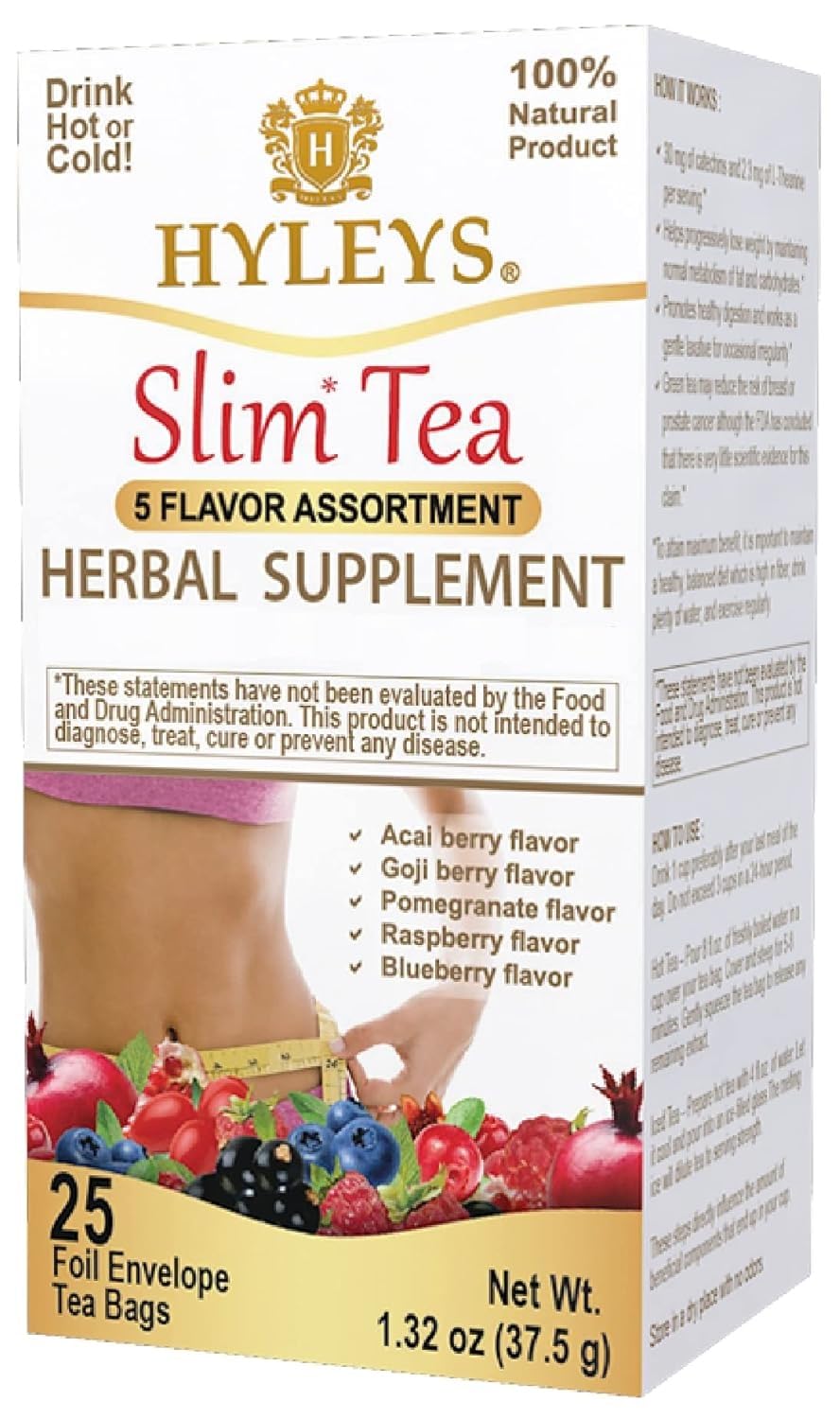 HYLEYS Slim Tea, 5 Flavor Weight Loss Variety Pack, Senna Tea, 25 Bags