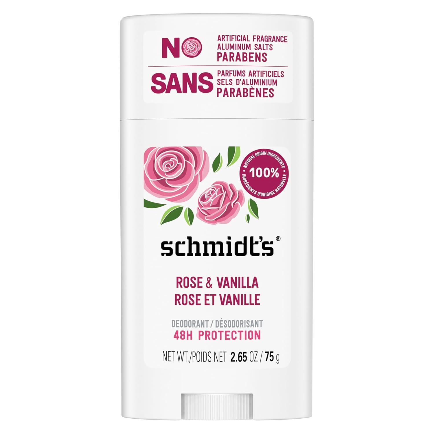 Schmidt’s Aluminum-Free Deodorant Rose & Vanilla Aluminum Free 2.65 oz | For natural odor care, Helps stay fresh & confident, With magnesium, Rose vanilla