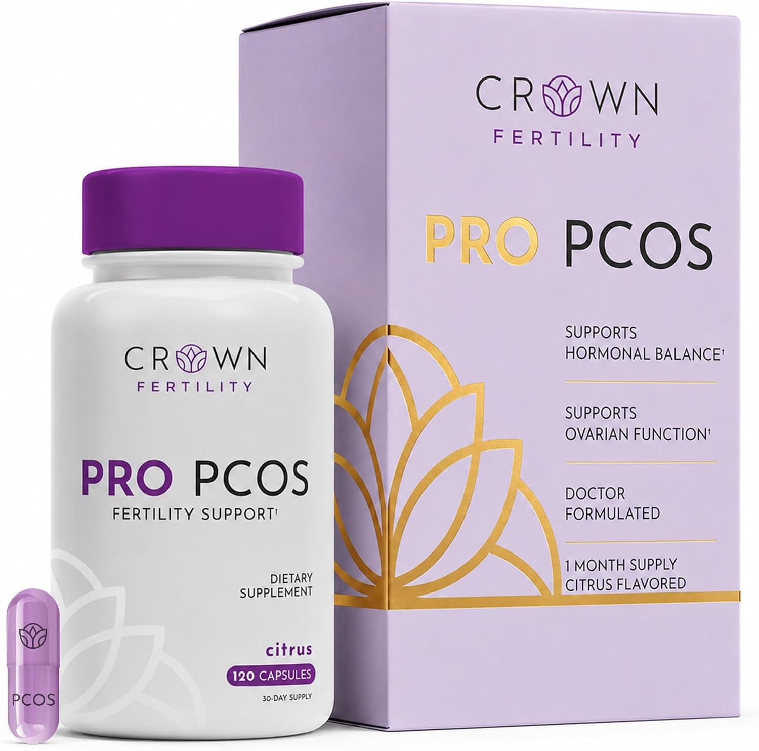 Pro PCOS, PMOS Supplements for Women, 30-Day Supply | USA Made Cycle Wellness with CoQ10, Inositol and Omega-3, 120 Capsules for Daily Hormone Wellness At-Home Routines, Citrus