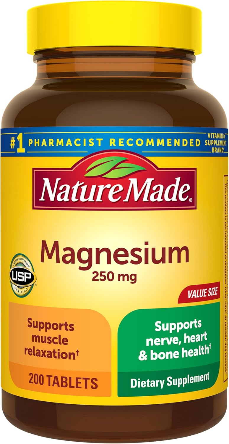 Nature Made Magnesium Oxide 250 mg for Muscle Relaxation, 200 Tablets | Magnesium Supplements for Men and Women, Support for Muscle, Heart, Bone and Nerve Health, 200 Day Supply