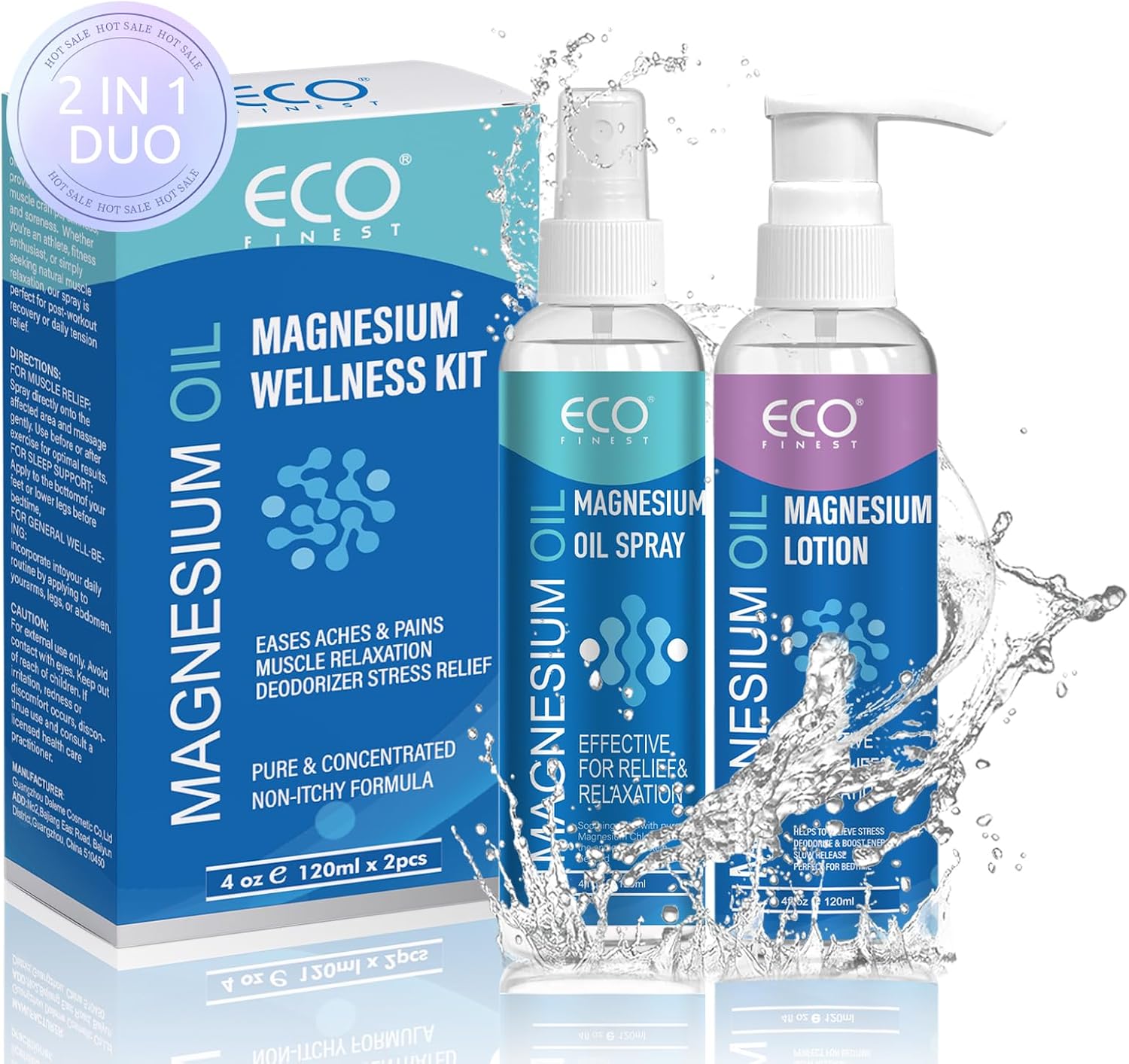 Pure Magnesium Oil Spray & Lotion Duo, Topical Magnesium Chloride for Feet, Skin & Body, Easy to Absorb and Use for Women & Men