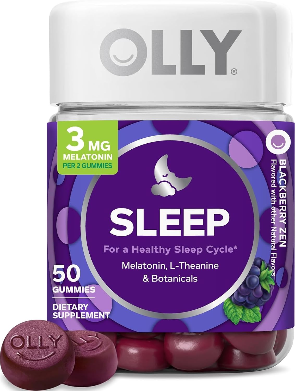 OLLY Sleep Support Gummy Supplement,* 3 mg Melatonin, L-Theanine – 50 Count
