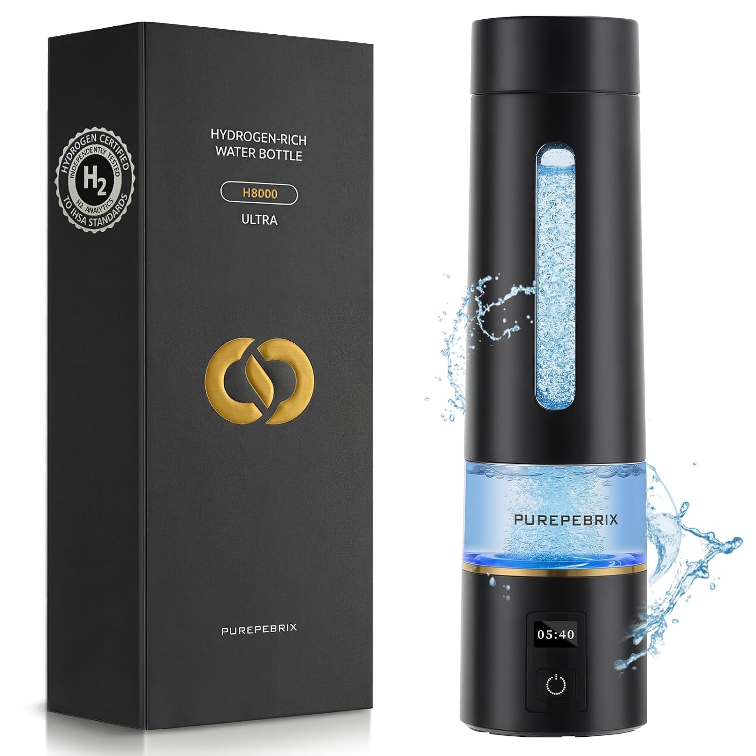 PUREPEBRIX Hydrogen Water Bottle Generator – 9060 PPB Molecular Hydrogen