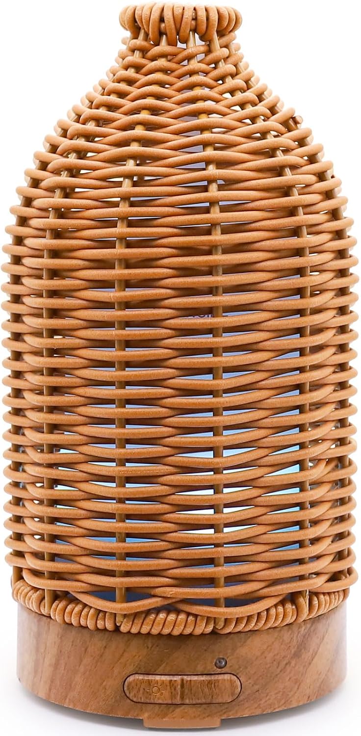 VICTORIA AROMA Essential Oil Diffuser – Multifunction Aromatherapy Diffuser | 7 LED Color Changing Light 100ML Rattan Diffuser Easy to Clean Suitable for Home,Office (Tan)