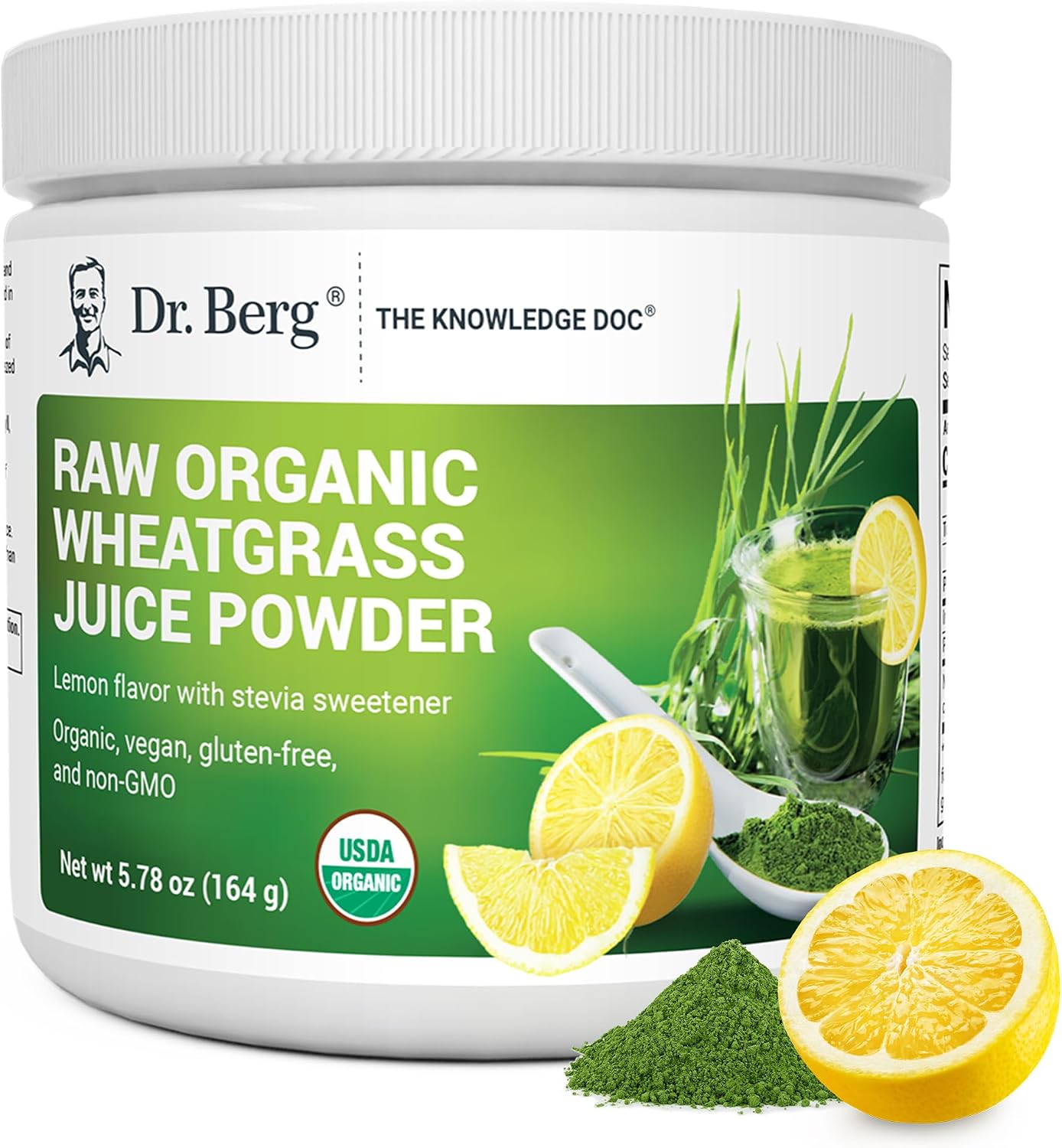Dr. Berg USDA Certified Organic Green Powder Superfood (60 Servings) – Made with Raw Wheatgrass, Chlorophyll, Trace Minerals & Natural Enzymes – Non-GMO Green Superfood Powder – Lemon Flavor