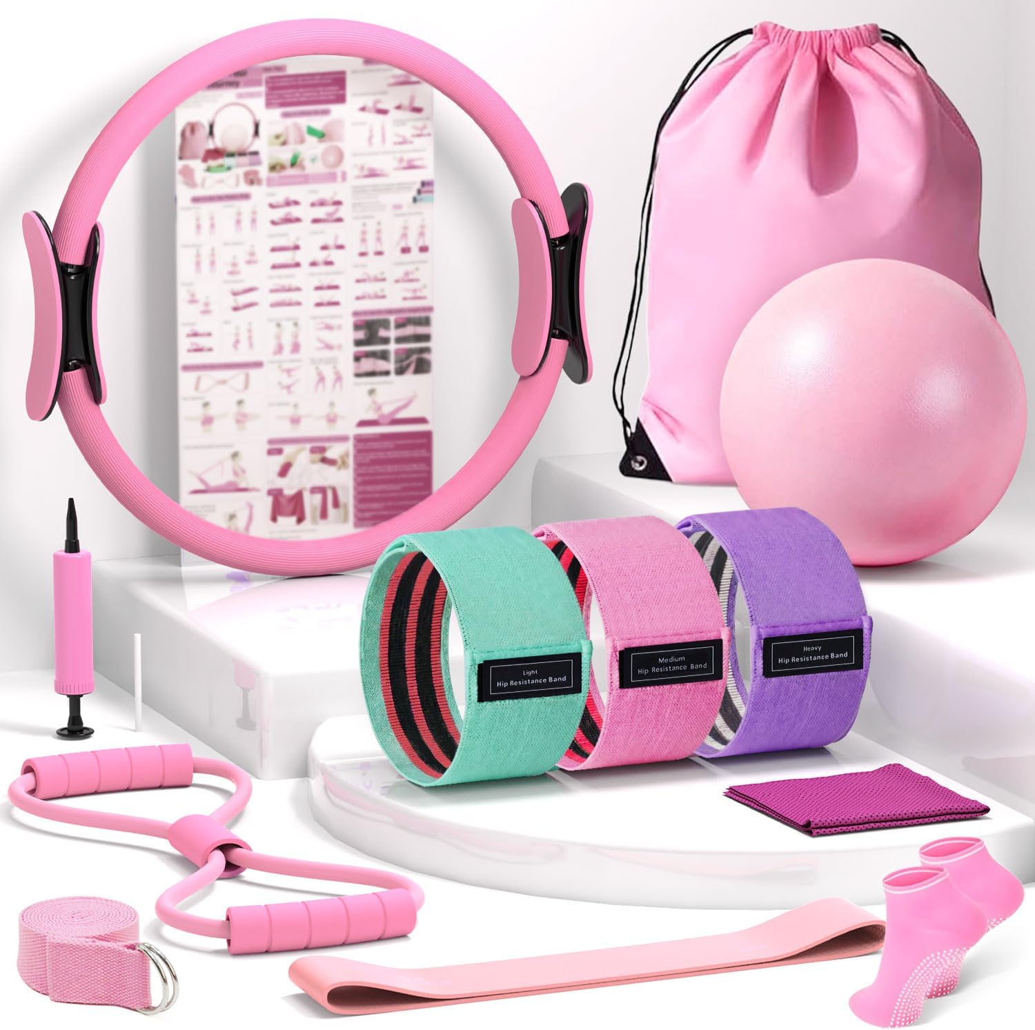 Pilates Kit for Home Workout, All-in-One Yoga Pilates Equipment with 14.5″ Pilate Ring and Small Exercise Ball Set, Pilates Essentials for Women at Home