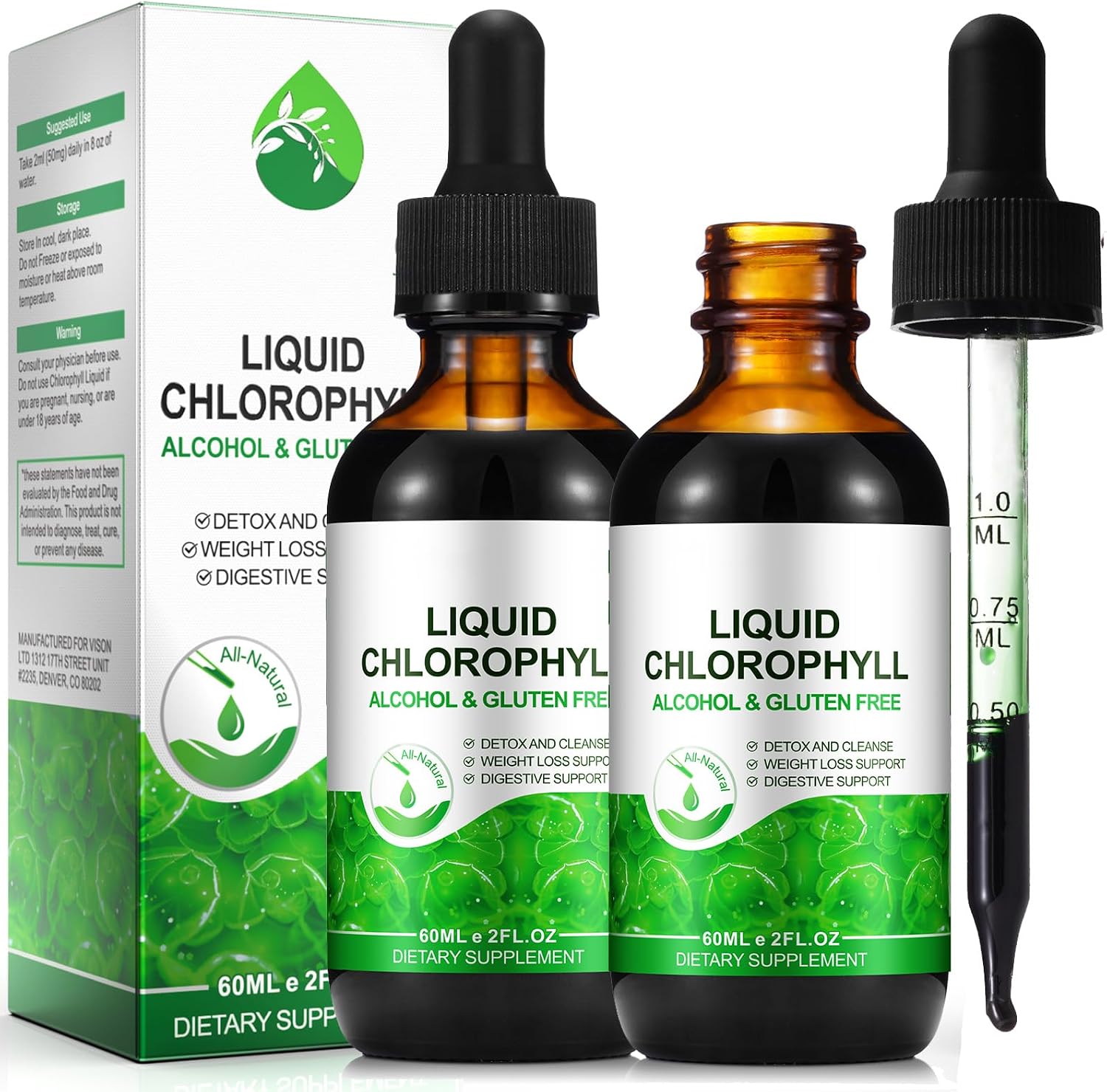 Chlorophyll Liquid Drops, Organic Liquid Chlorophyll Body Deodorizing, Supports for Odor Balance, Natural Body Freshness, Body Odor Control, Fresh Breath, 60ml 2Bottle.