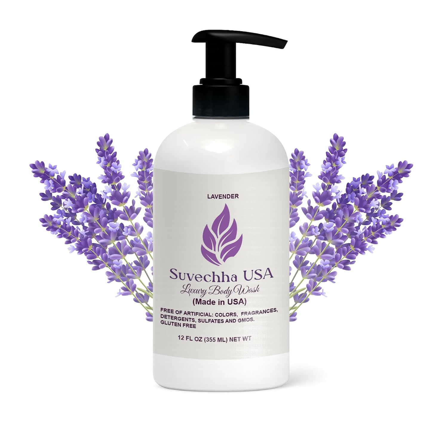 Vegan Body Wash with Organic Ingredients | Moisturizing with Aloe & Shea Butter | Great for Delicate Skin | Paraben Free, Gluten Free, Sulfate Free | Made in USA (Lavender)