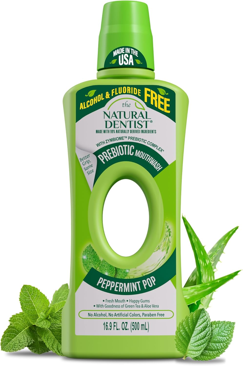 The Natural Dentist Prebiotic Mouthwash, Alcohol-Free Rinse with Zymbiome™ Complex, with 99% Naturally Derived Ingredients for Fresh Breath & Happy Gums, Peppermint Pop, 16.9 oz