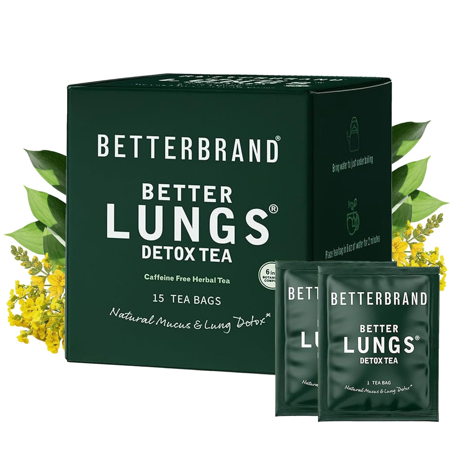 Betterbrand Mullein Tea Bags, Lung Detox w. Thyme, Elderberry, 15 Bags