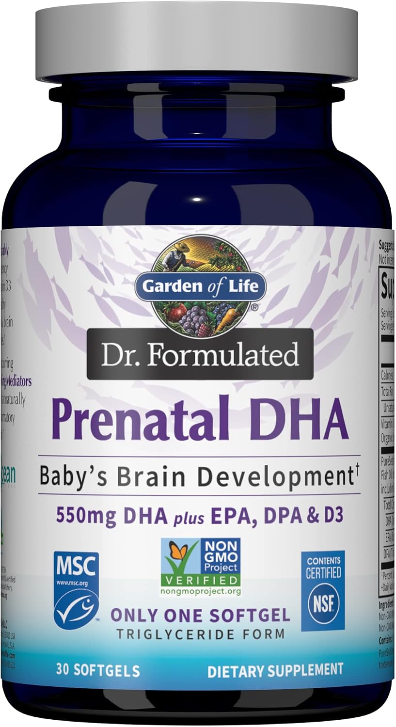 Garden of Life Dr. Formulated Prenatal DHA Fish Oil – 500mg DHA & DPA in Triglyceride Form 100% DV Vitamin D3, Single Source, Mercury Free Omega 3 Supplements for Women’s Health, 30 Softgels